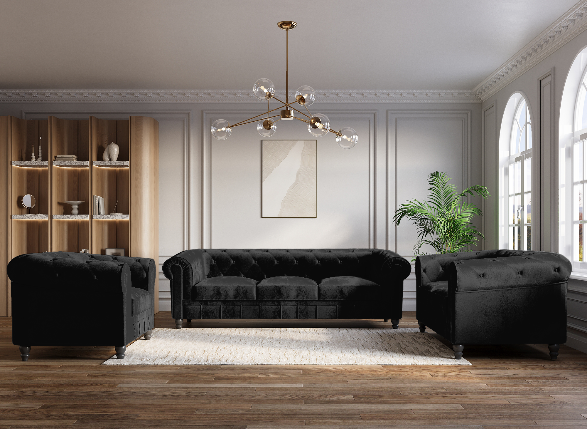 Fauteuil velours Noir CHESTERFIELD