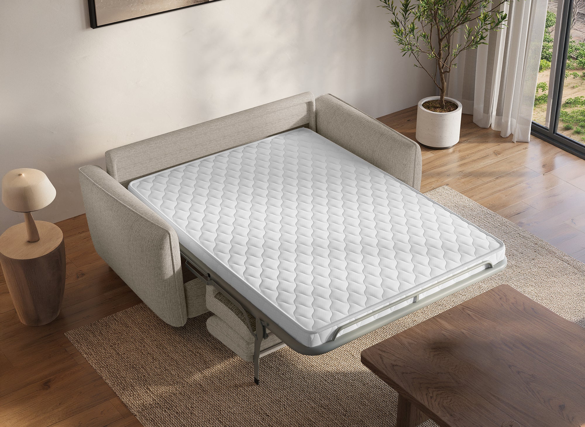 Canapé convertible express 3 places en velours texturé beige CHIARA