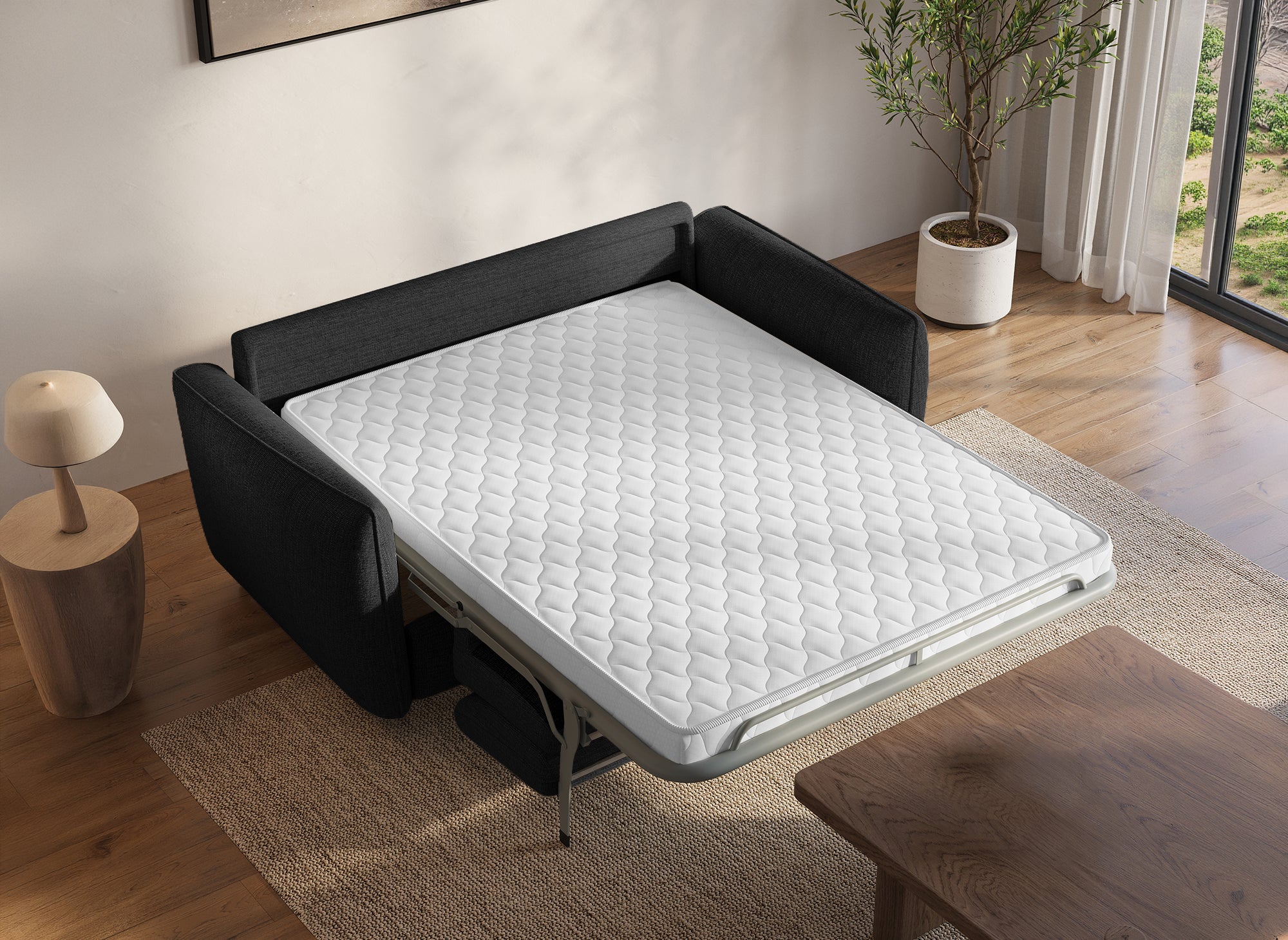 Canapé convertible express 3 places en velours texturé gris foncé CHIARA