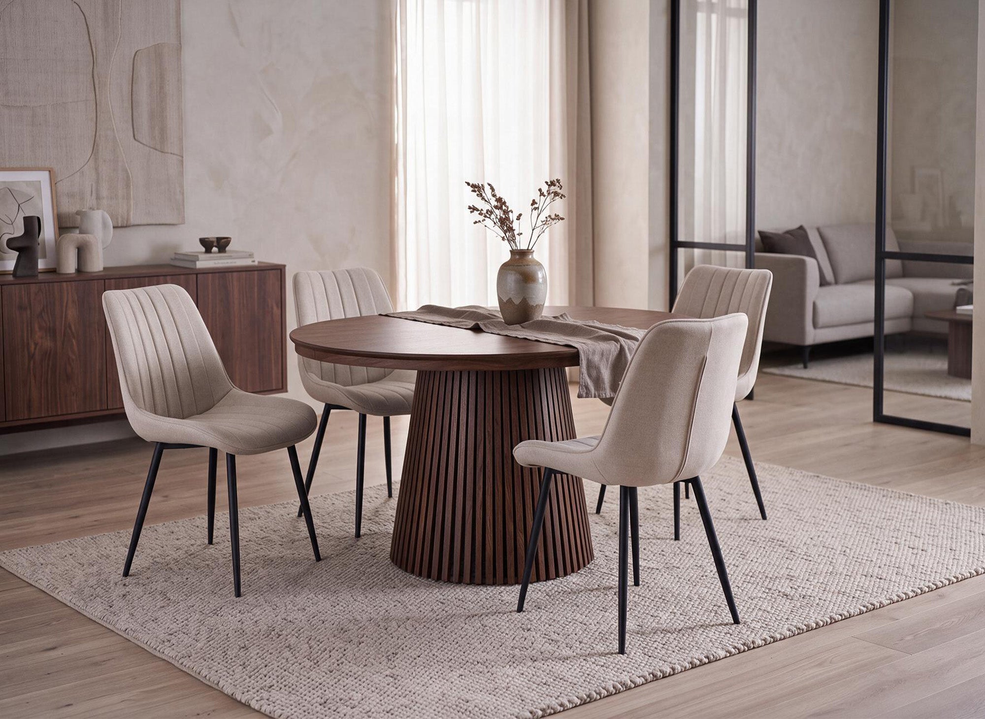 Table à manger ronde extensible en bois foncé 120-200cm HEKA