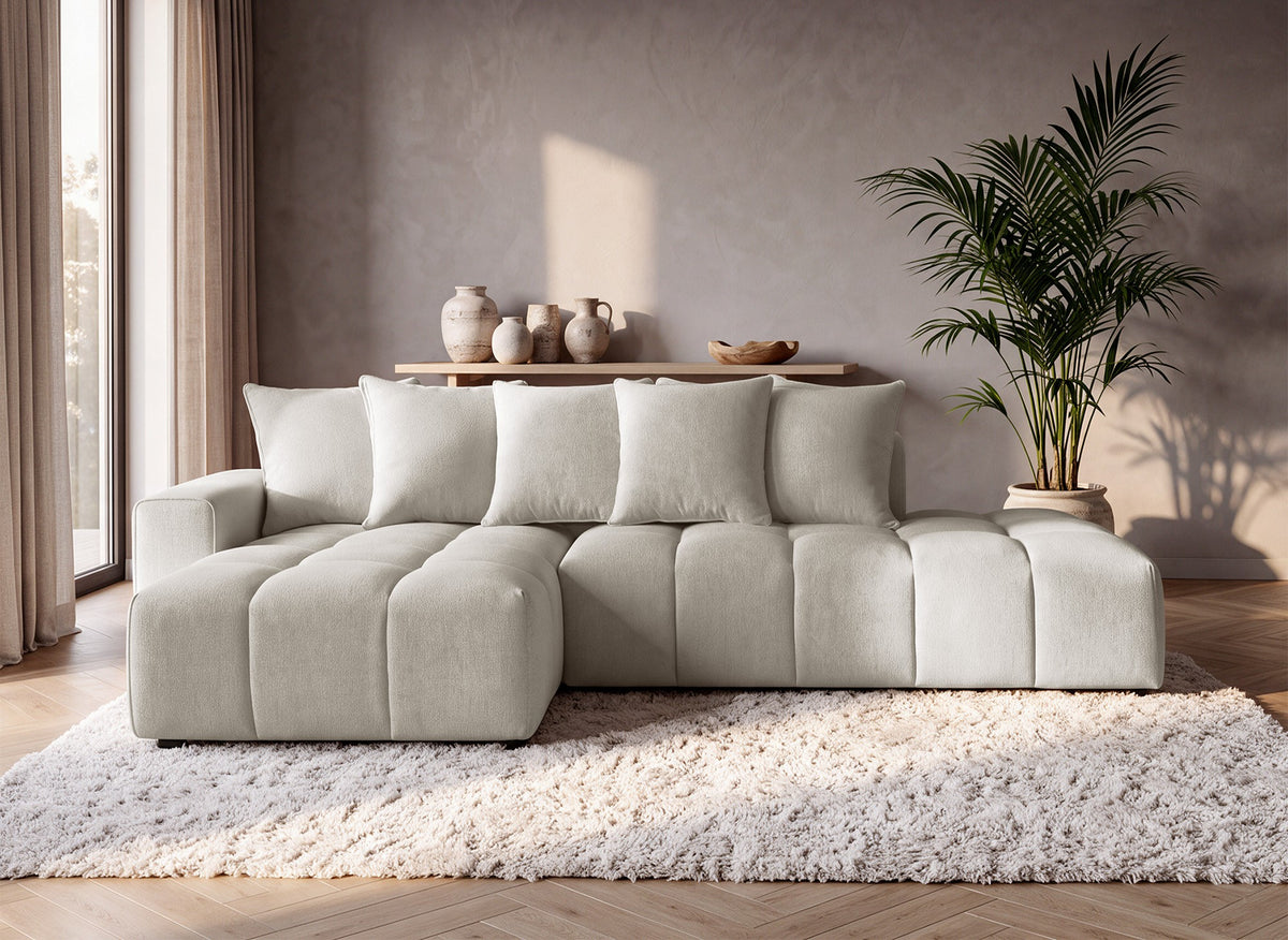 Canapé d'angle en tissu texturé beige CLARISSE - Angle gauche