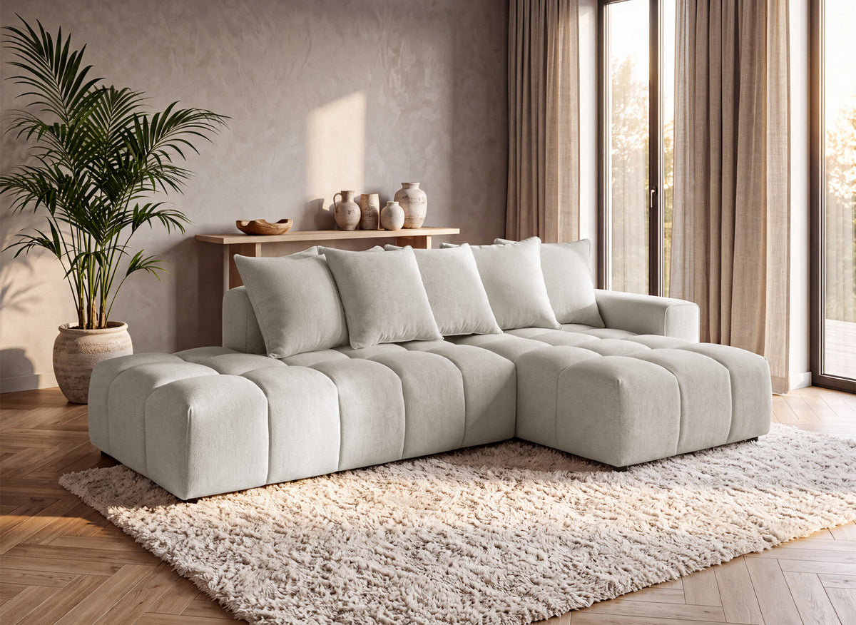 Canapé d'angle en tissu texturé beige CLARISSE - Angle droit