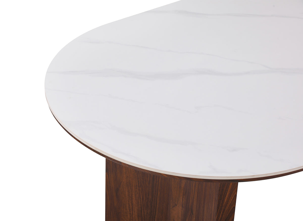 Table à manger céramique beige et bois noyer 6 personnes 160 cm AMANDINE
