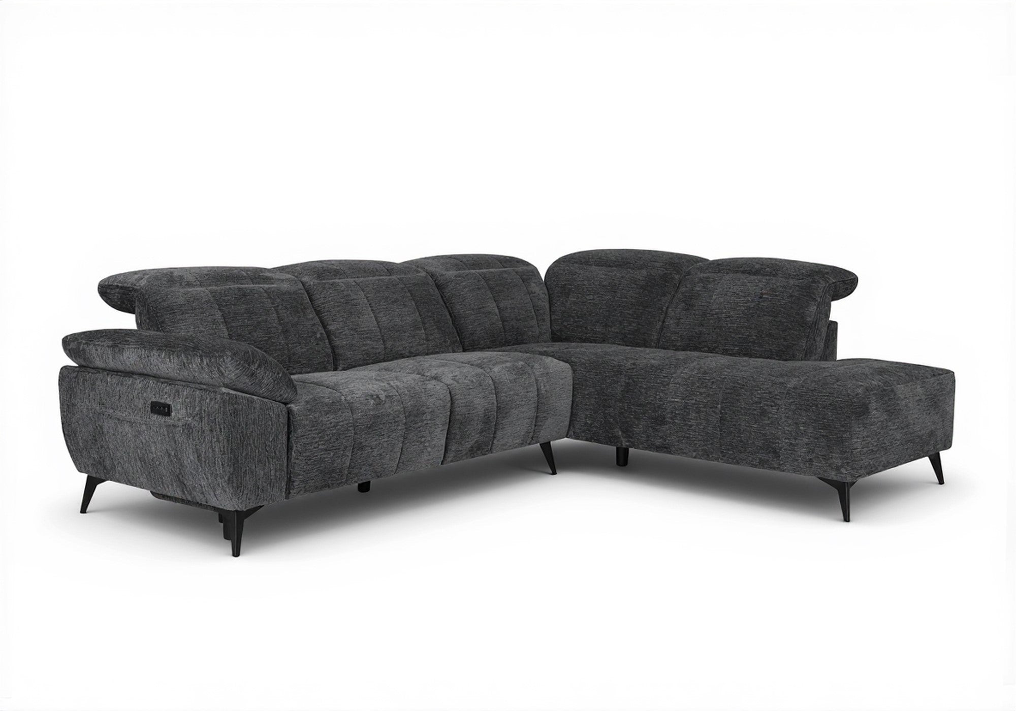 Canapé d'angle relax électrique en velours chiné gris SOLINA - Angle droit