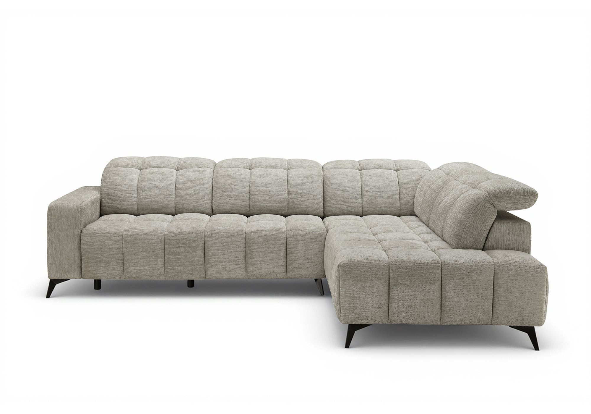 Canapé d'angle relax électrique en velours chiné beige ALVAR - Angle droit