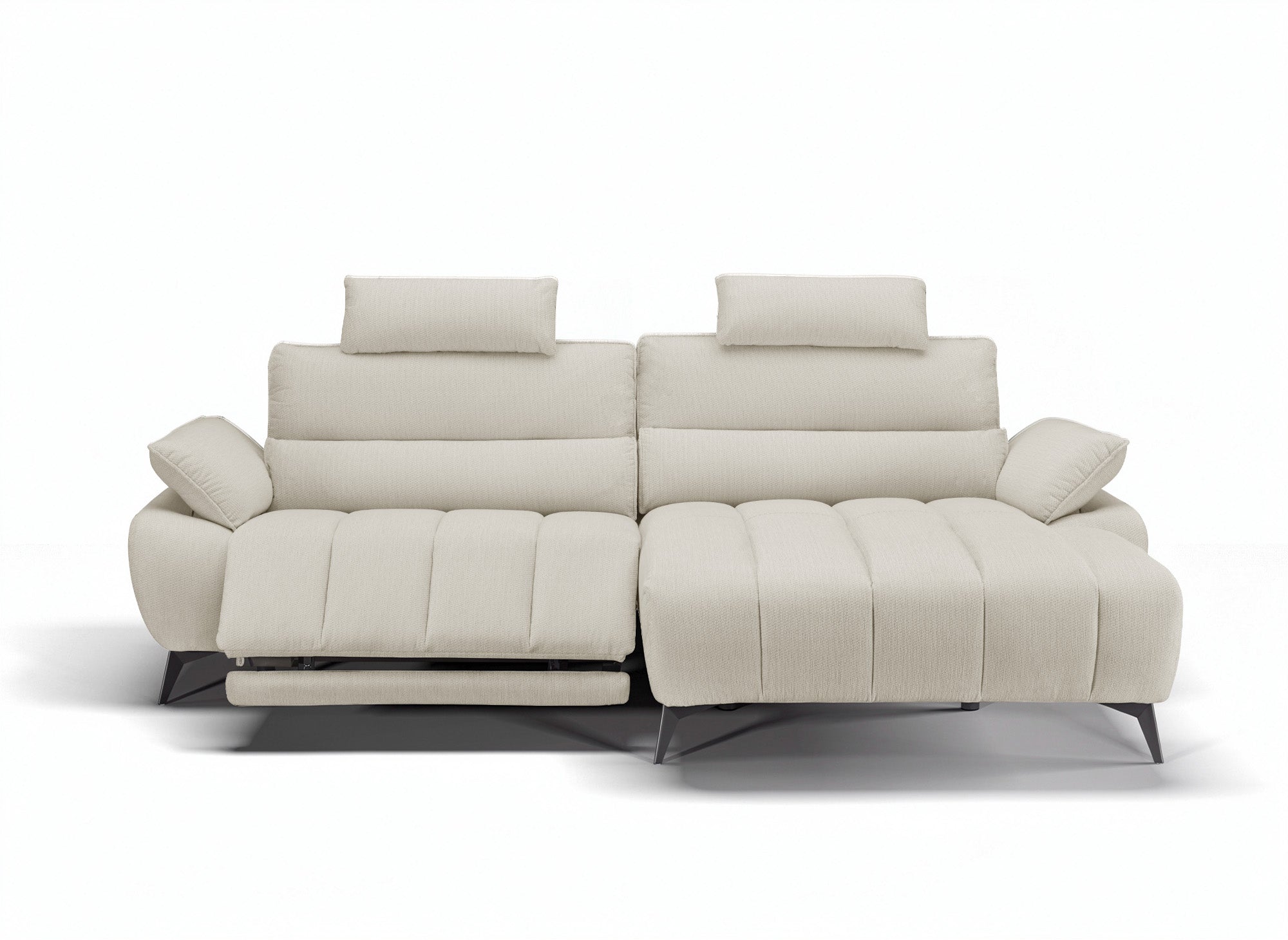 Canapé d’angle relax électrique en velours chiné beige LYANA - Angle droit