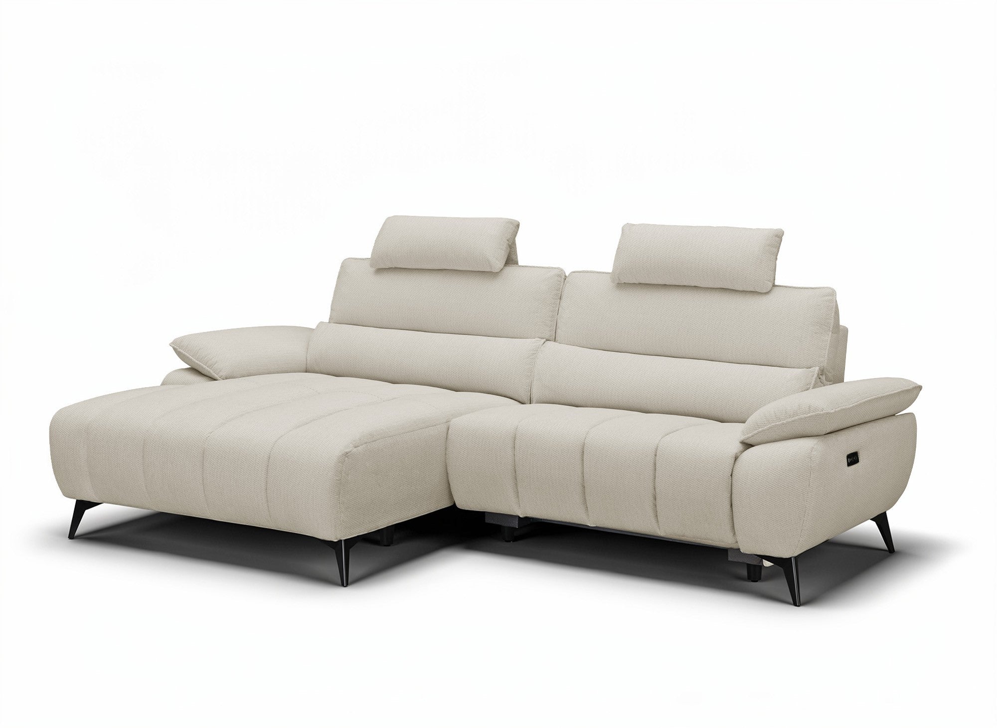 Canapé d’angle relax électrique en velours chiné beige LYANA - Angle gauche