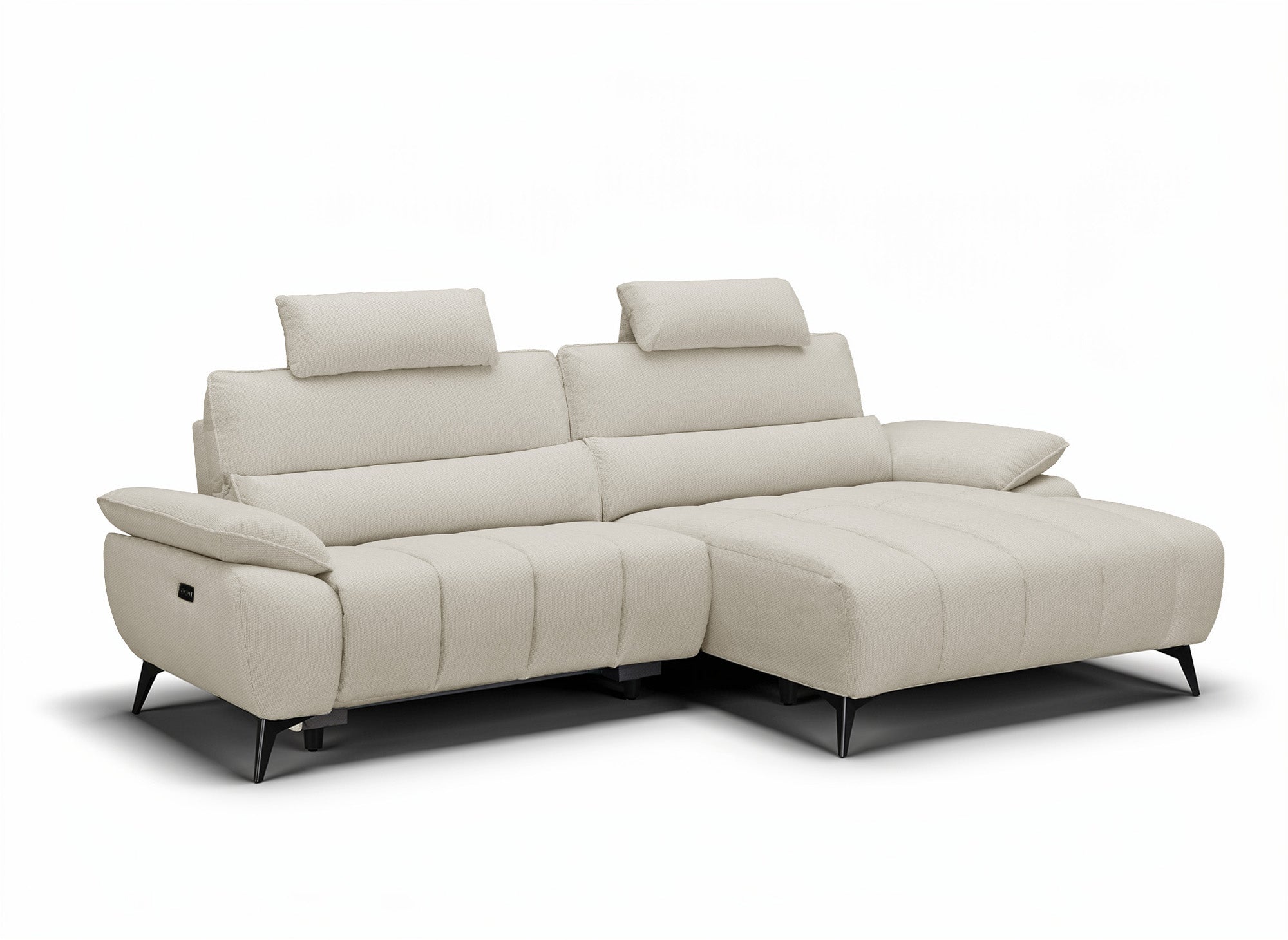 Canapé d’angle relax électrique en velours chiné beige LYANA - Angle droit