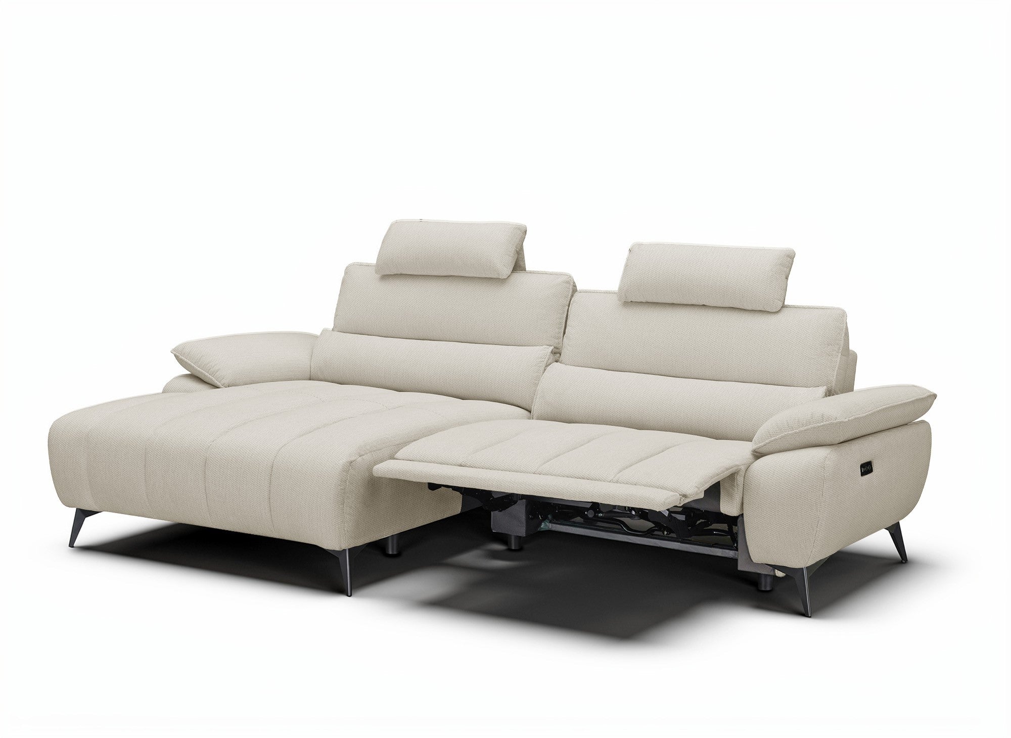 Canapé d’angle relax électrique en velours chiné beige LYANA - Angle gauche