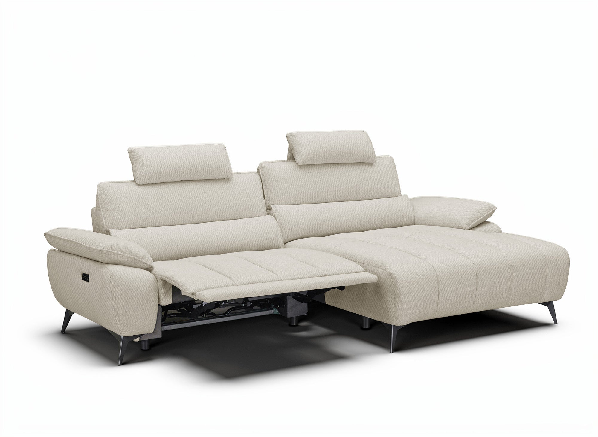 Canapé d’angle relax électrique en velours chiné beige LYANA - Angle droit