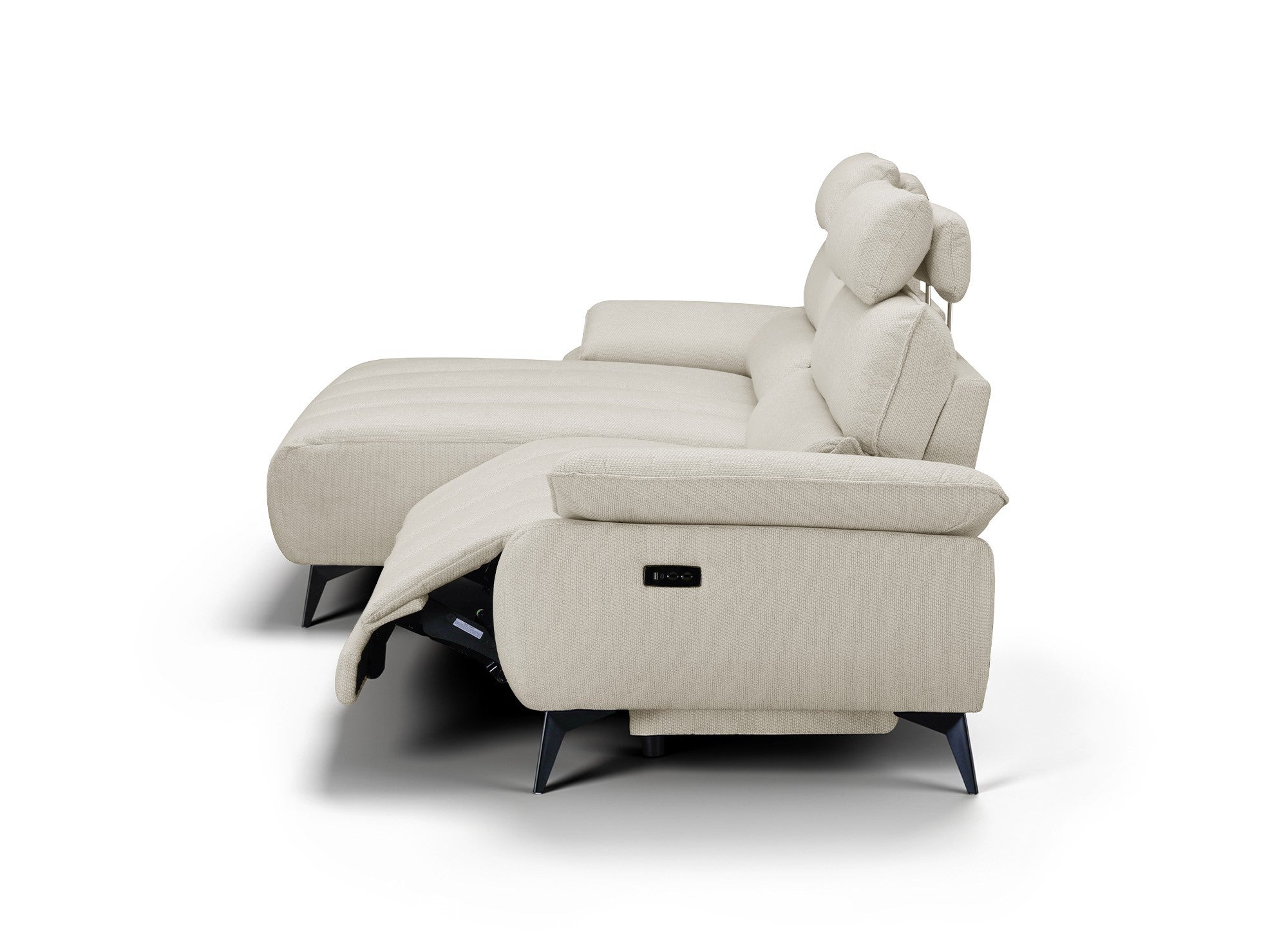 Canapé d’angle relax électrique en velours chiné beige LYANA - Angle gauche