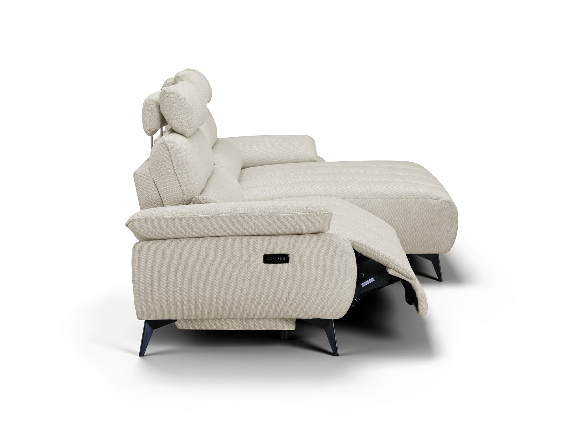 Canapé d’angle relax électrique en velours chiné beige LYANA - Angle droit