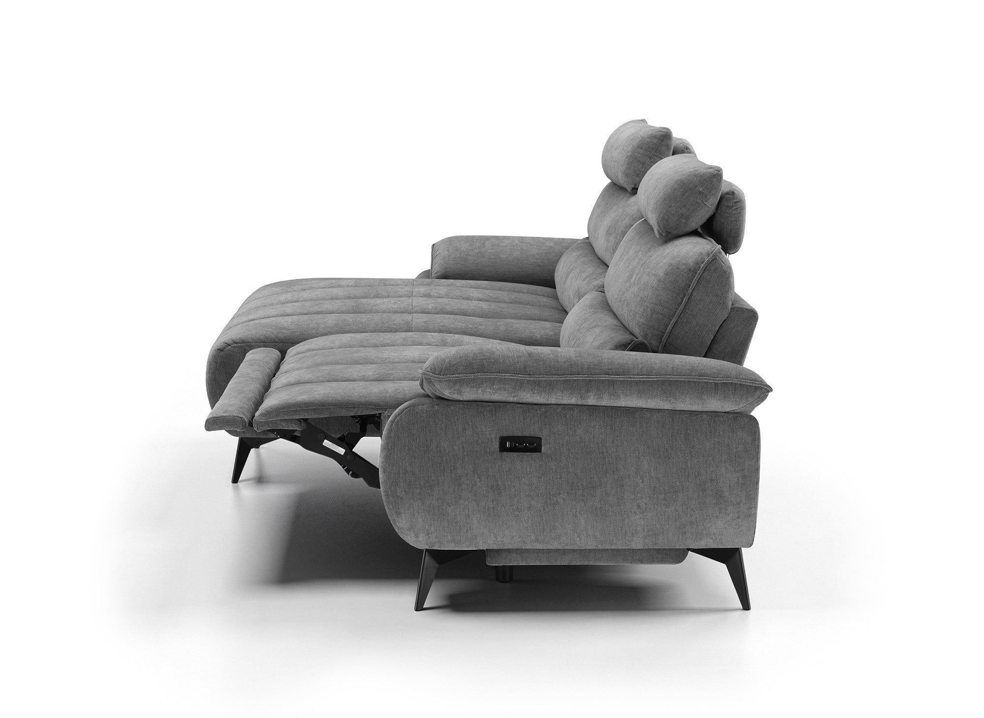 Canapé d’angle relax électrique en velours chiné gris LYANA - Angle gauche