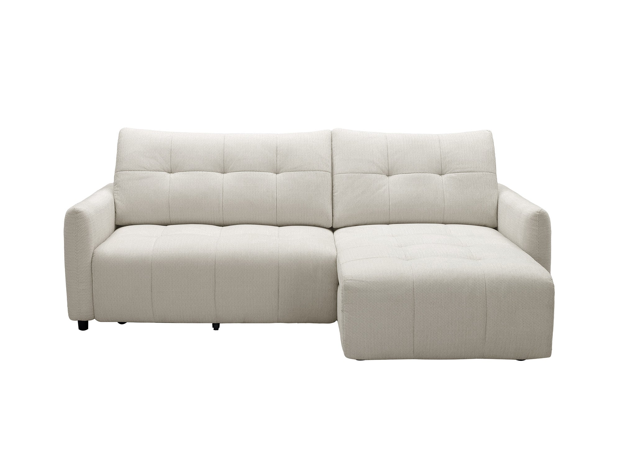 Canapé d'angle relax réversible avec coffre en tissu texturé beige KALINKA
