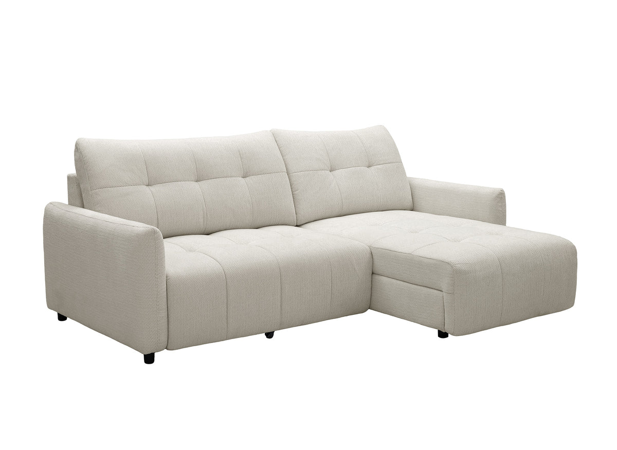 Canapé d'angle relax réversible avec coffre en tissu texturé beige KALINKA