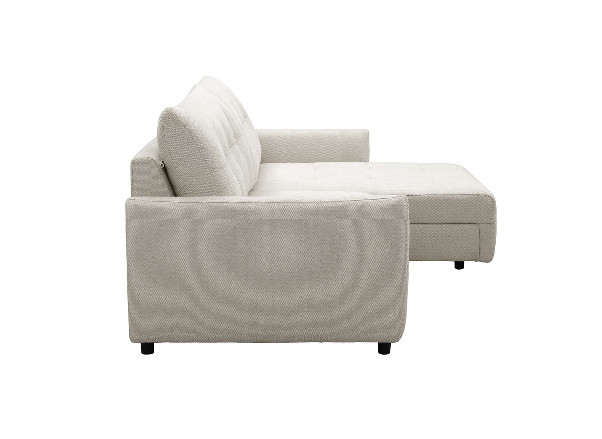 Canapé d'angle relax réversible avec coffre en tissu texturé beige KALINKA