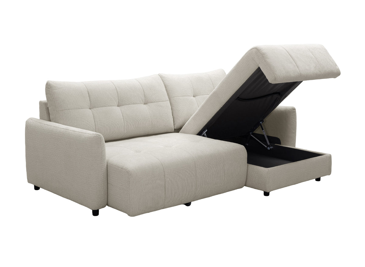 Canapé d'angle relax réversible avec coffre en tissu texturé beige KALINKA