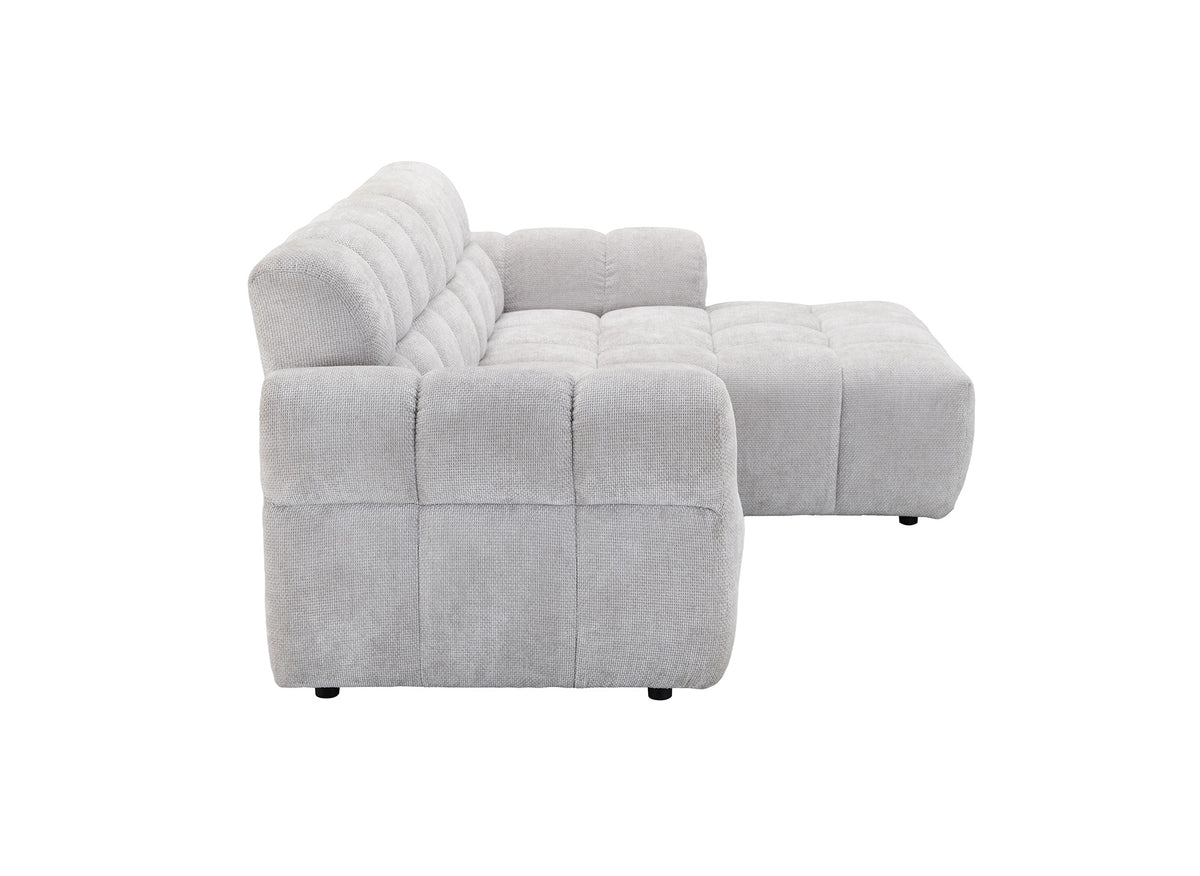 Canapé d'angle fixe en velours texturé gris clair JAROD - Angle droit