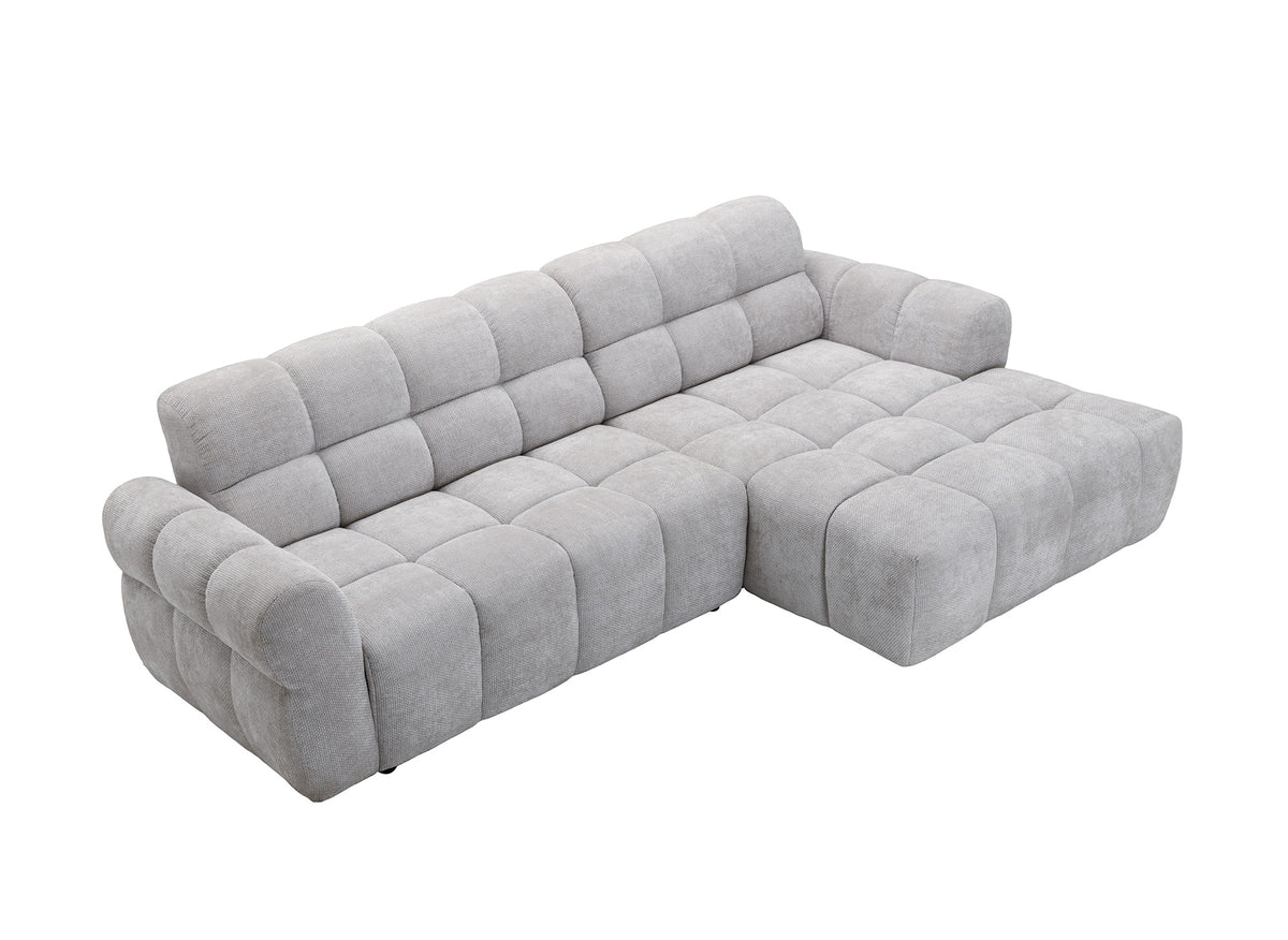 Canapé d'angle fixe en velours texturé gris clair JAROD - Angle droit