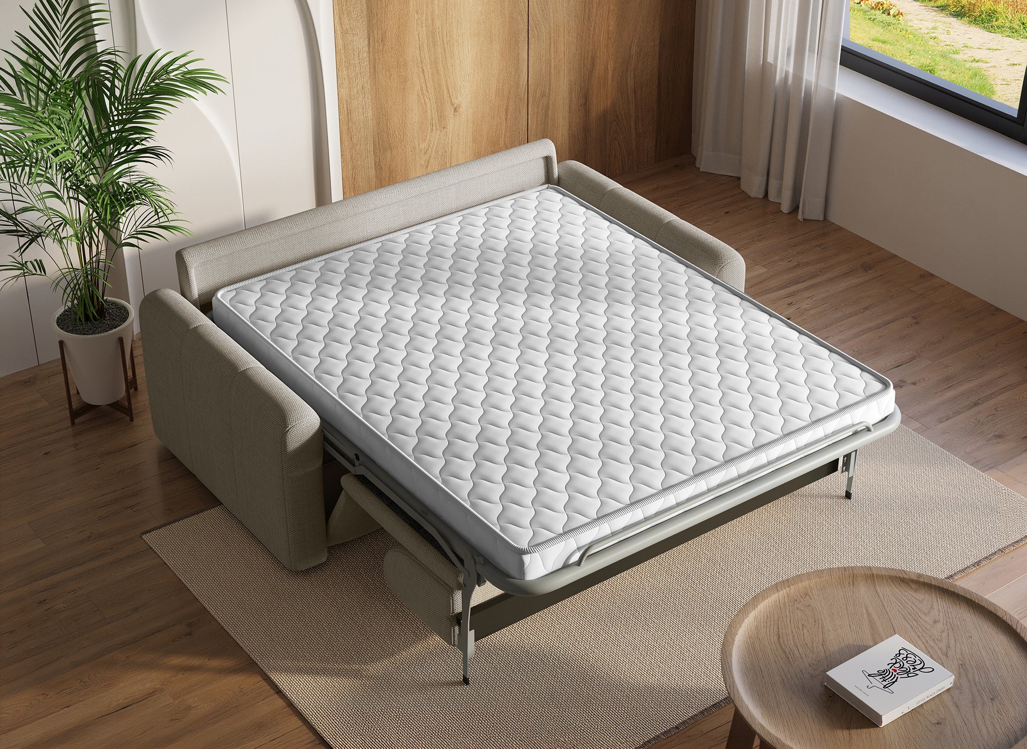 Canapé convertible express 3 places en tissu beige ISANDRO