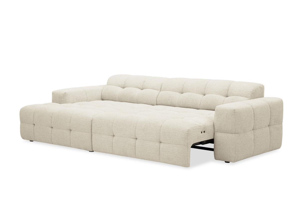 Canapé d'angle relax électrique en velours texturé beige FEDORA - Angle gauche