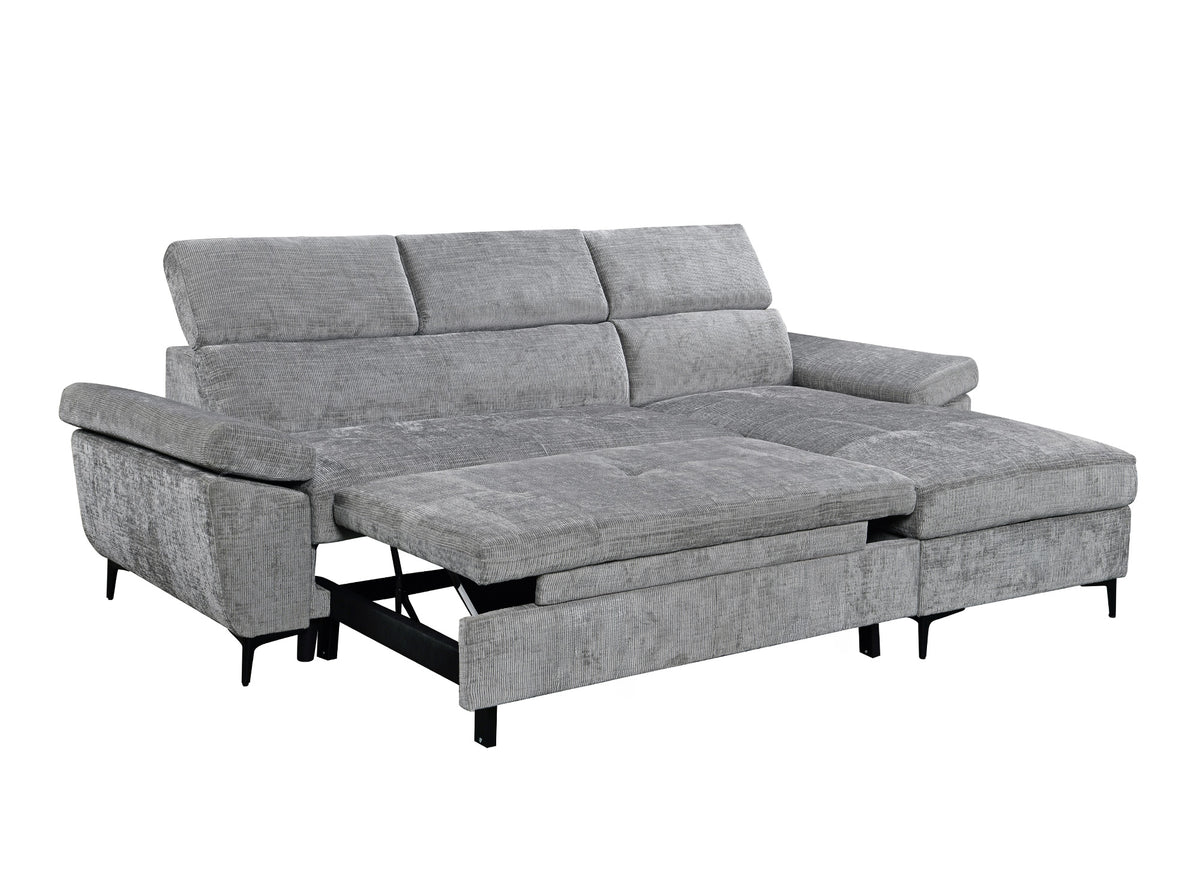 Canapé d'angle convertible en velours chiné gris foncé MONICA - Angle droit