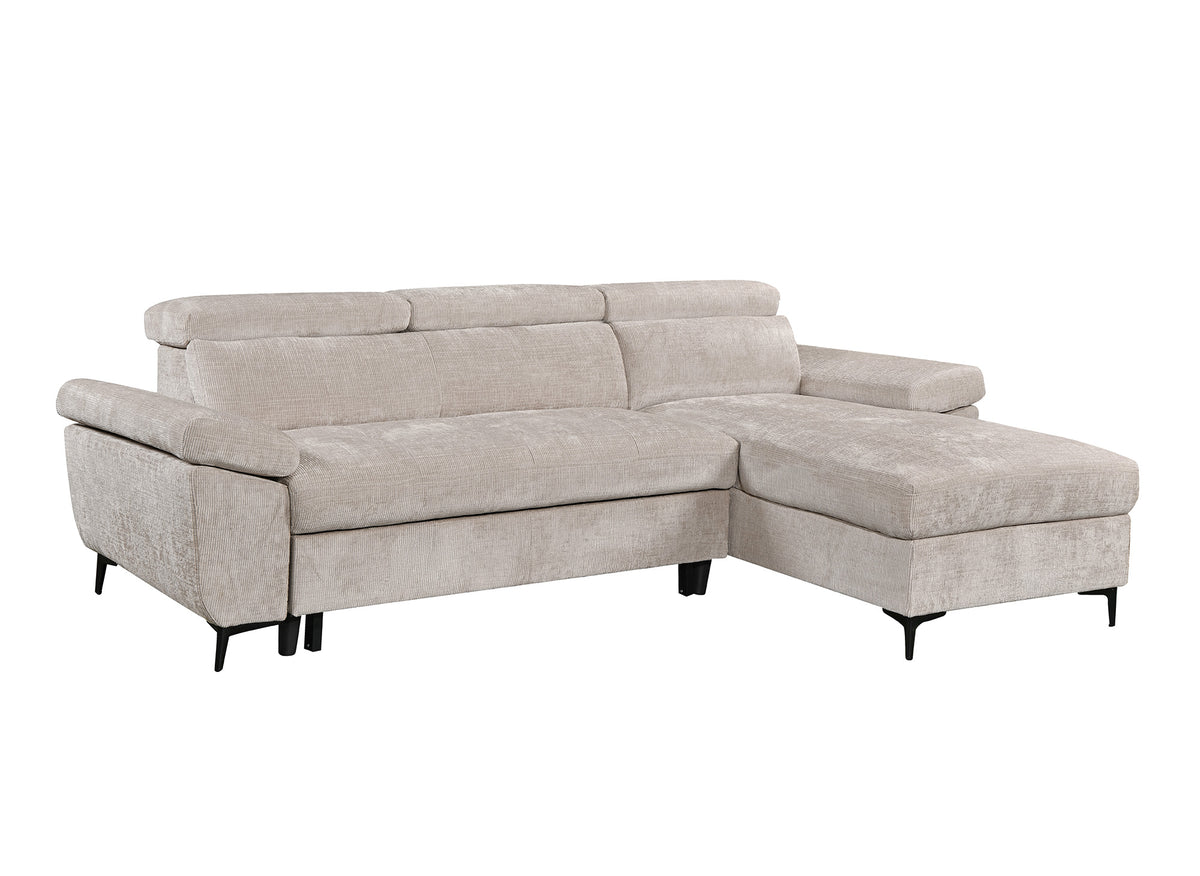 Canapé d'angle convertible en velours chiné beige MONICA - Angle droit