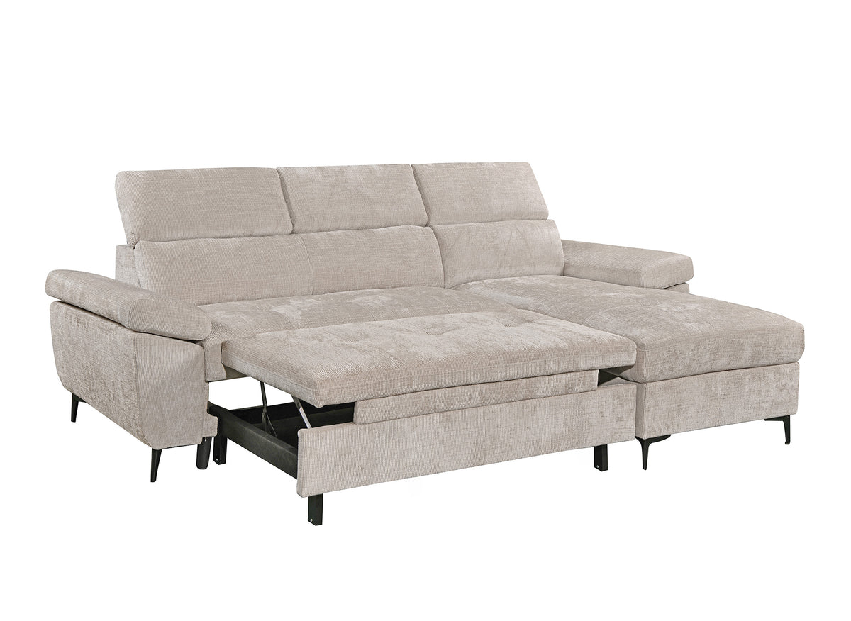 Canapé d'angle convertible en velours chiné beige MONICA - Angle droit