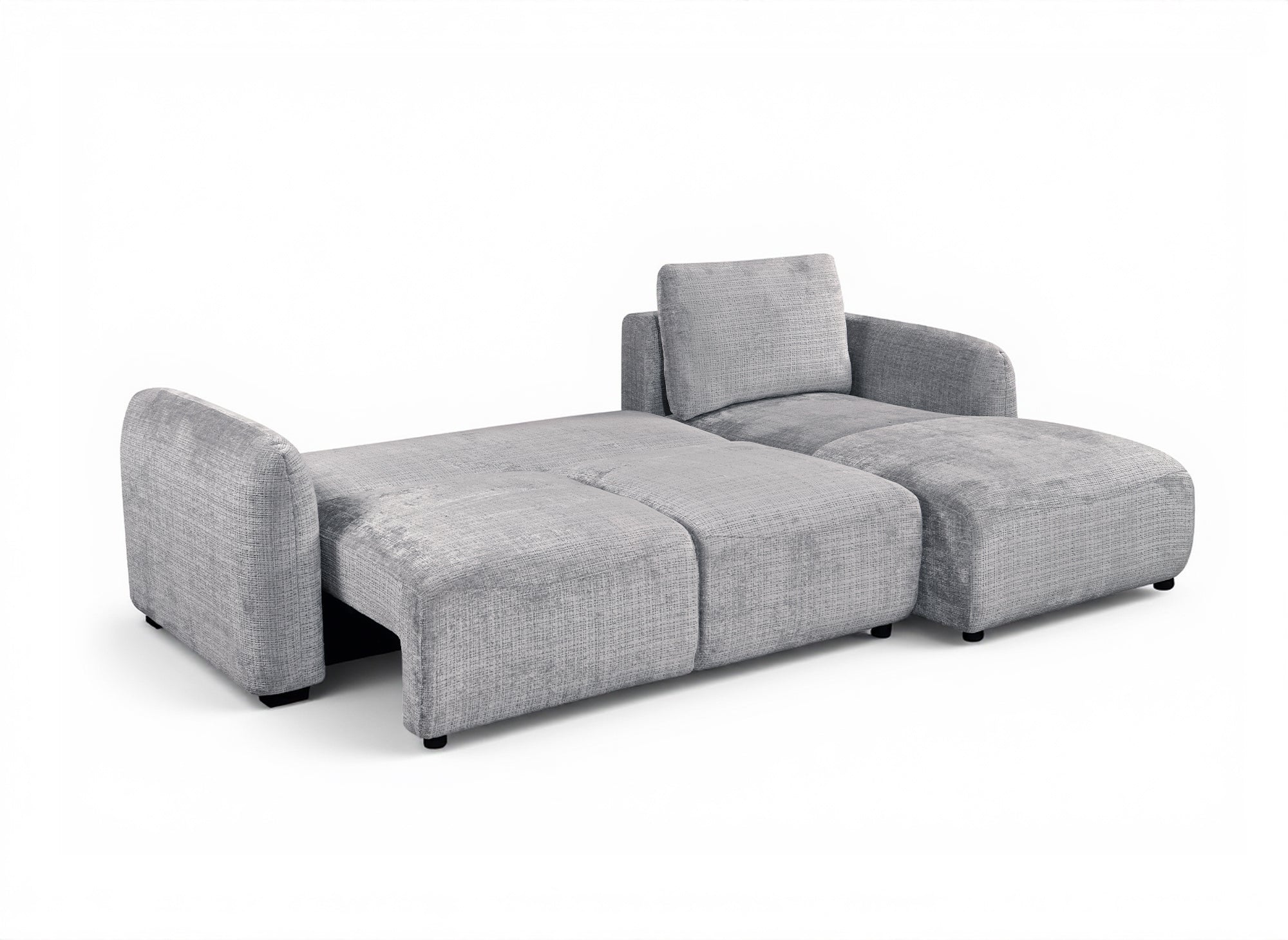 Canapé d'angle convertible avec coffre en velours chiné gris MARLA - Angle droit