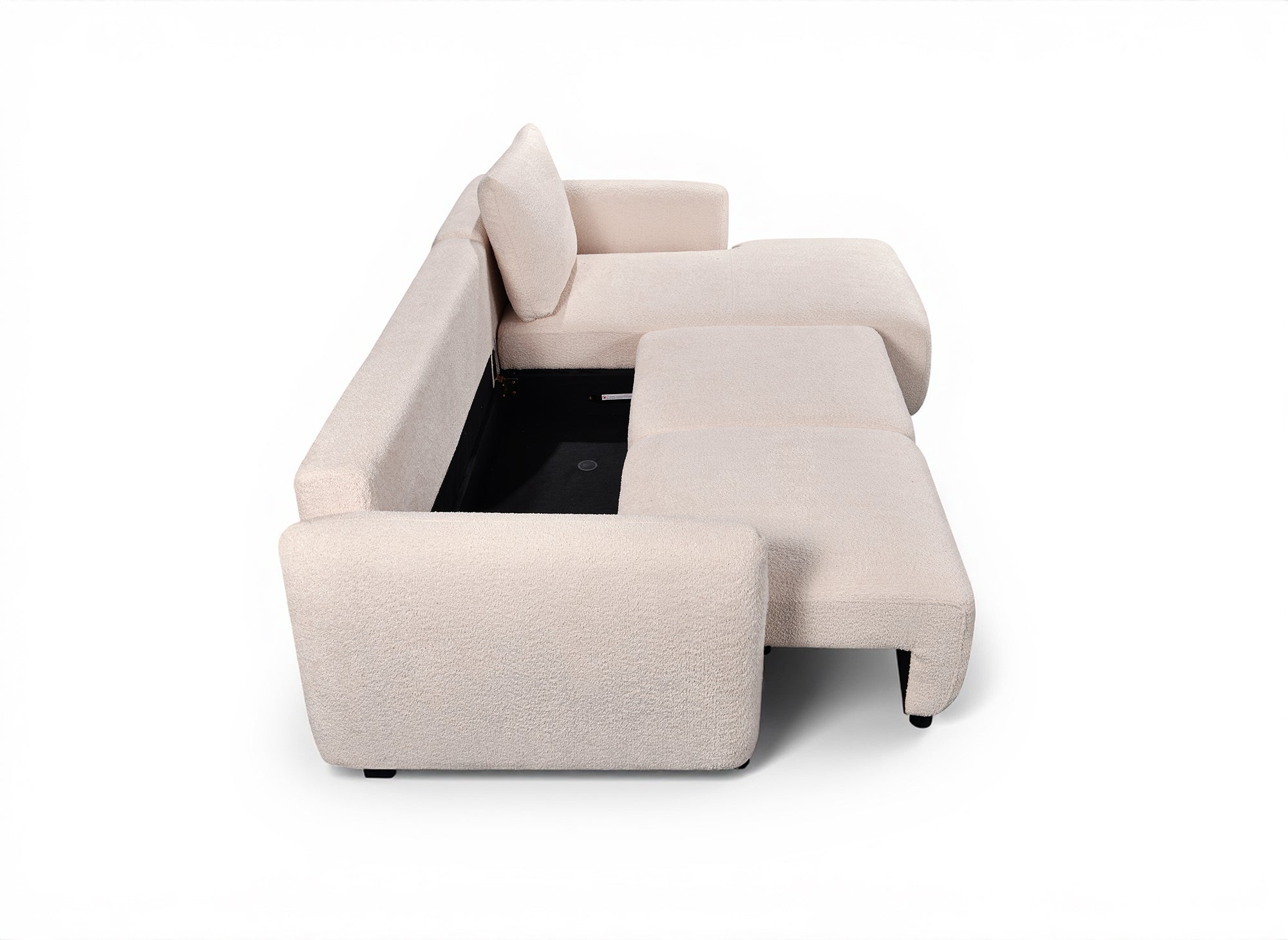 Canapé d'angle convertible avec coffre en tissu bouclette beige MARLA - Angle droit