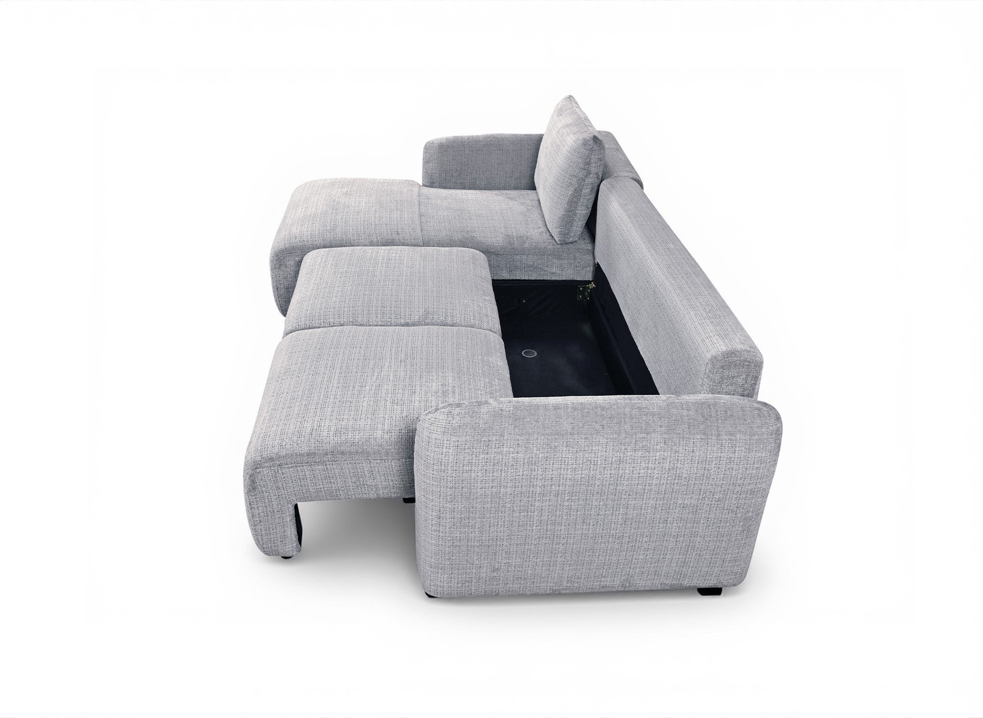 Canapé d'angle convertible avec coffre en velours chiné gris MARLA - Angle gauche