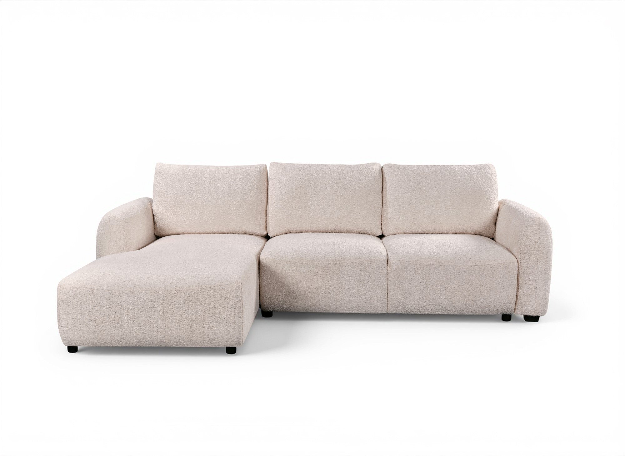 Canapé d'angle convertible avec coffre en tissu bouclette beige MARLA - Angle gauche