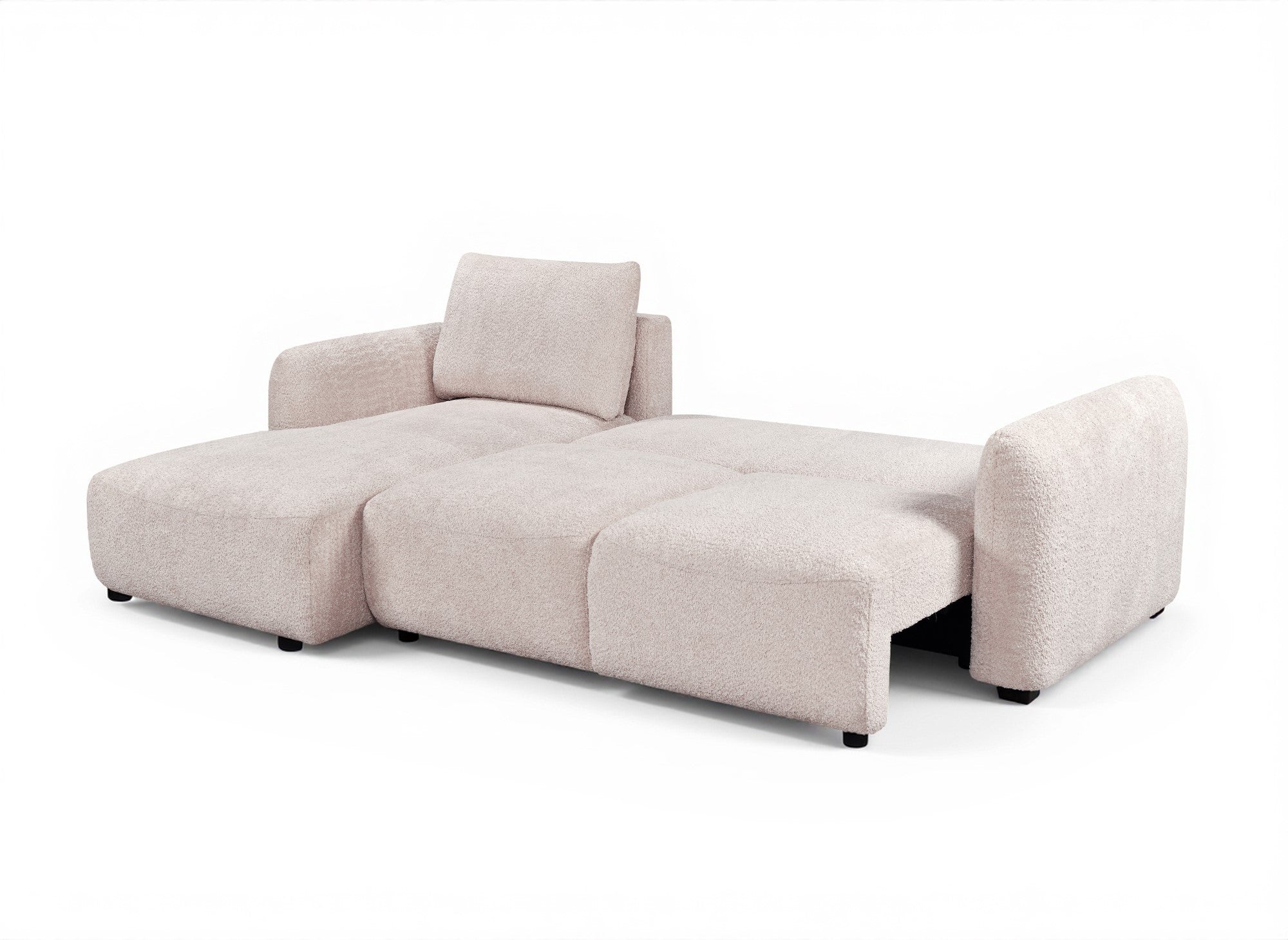 Canapé d'angle convertible avec coffre en tissu bouclette beige MARLA - Angle gauche