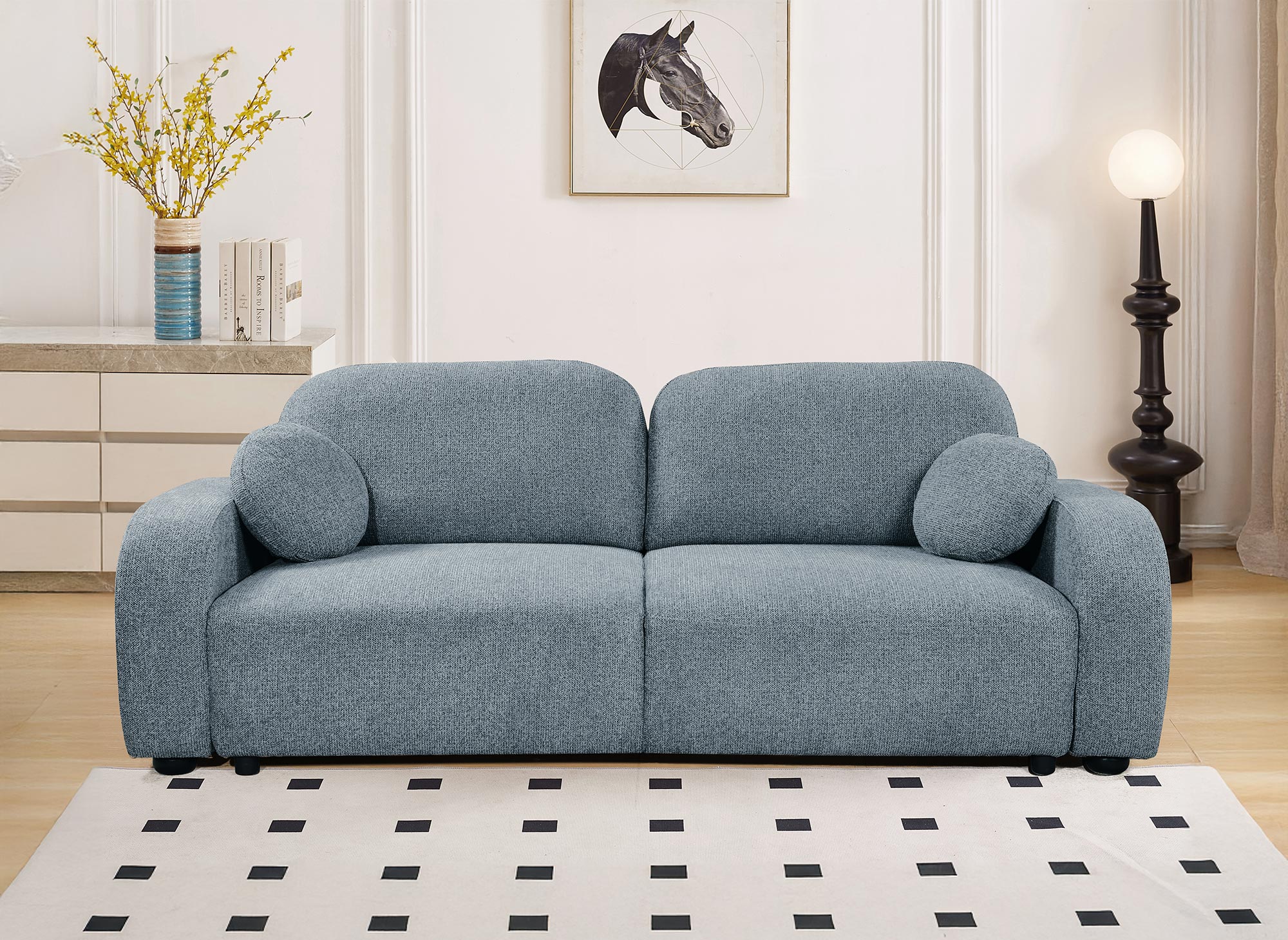 Canapé convertible 3 places en tissu bouclette bleu MAYORA