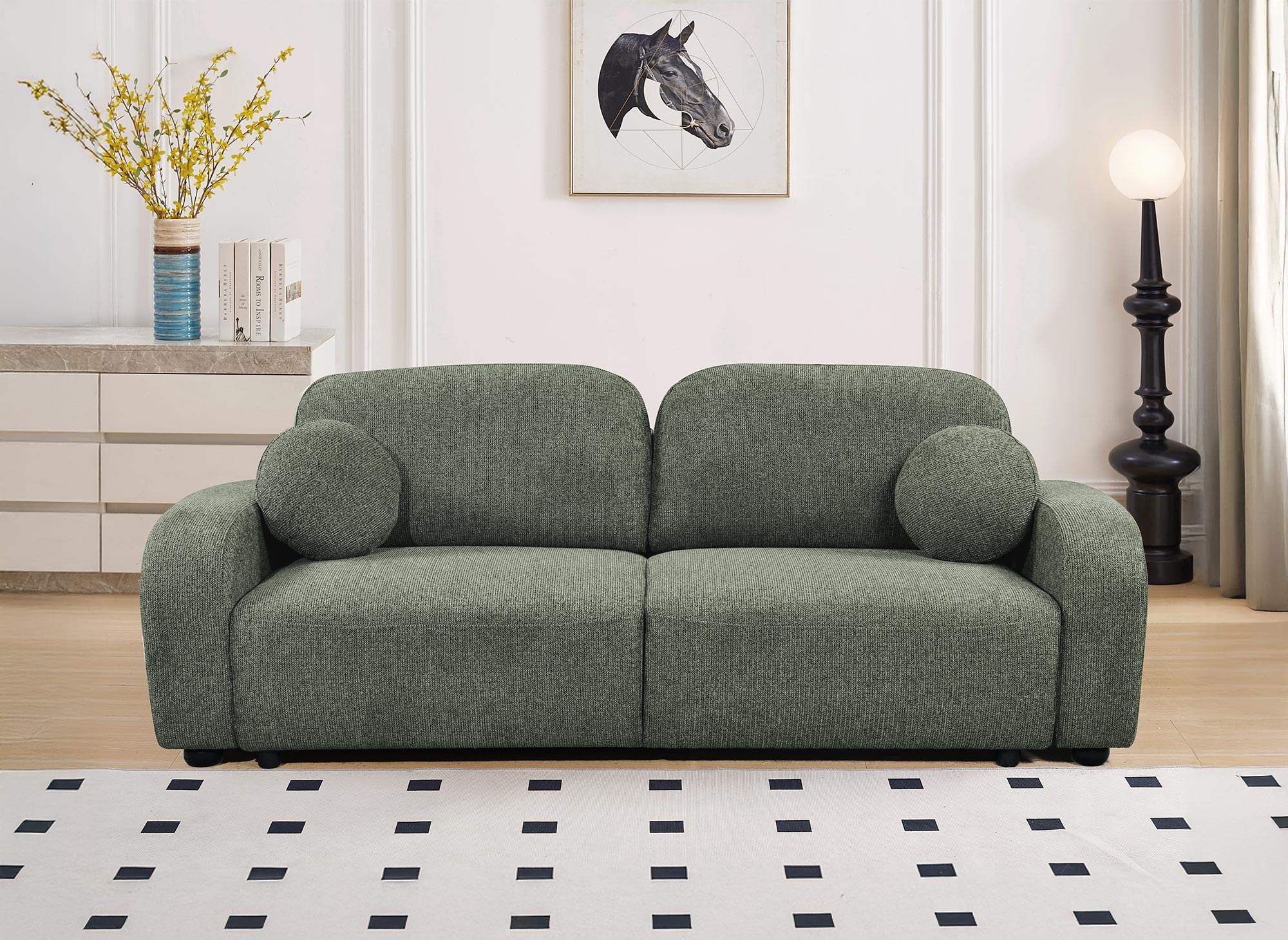 Canapé convertible 3 places en tissu bouclette vert MAYORA