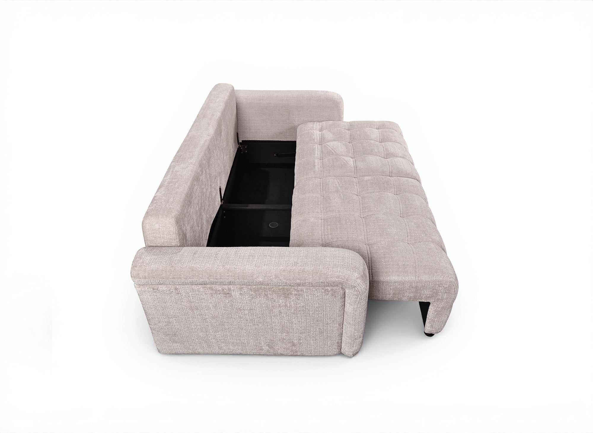 Canapé convertible avec coffre 3 places en velours chiné beige RALYA