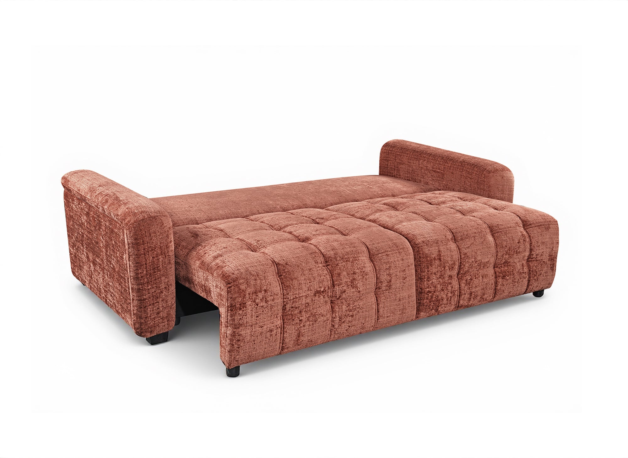 Canapé convertible avec coffre 3 places en velours chiné terracotta RALYA