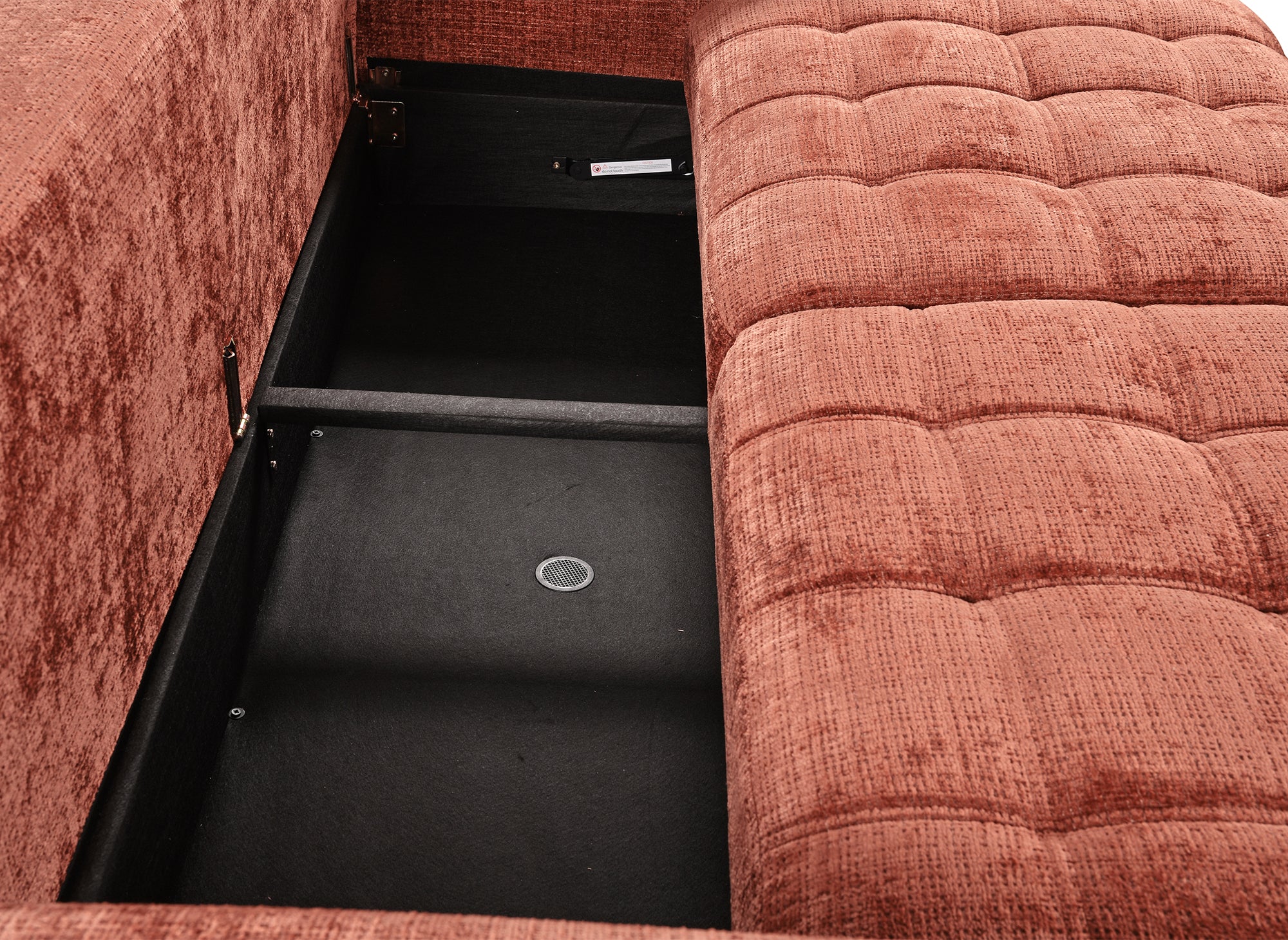 Canapé convertible avec coffre 3 places en velours chiné terracotta RALYA