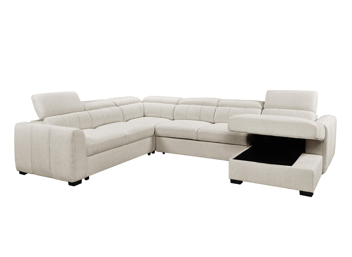 Canapé panoramique convertible avec coffre en tissu bouclette beige NAJAH - Angle droit