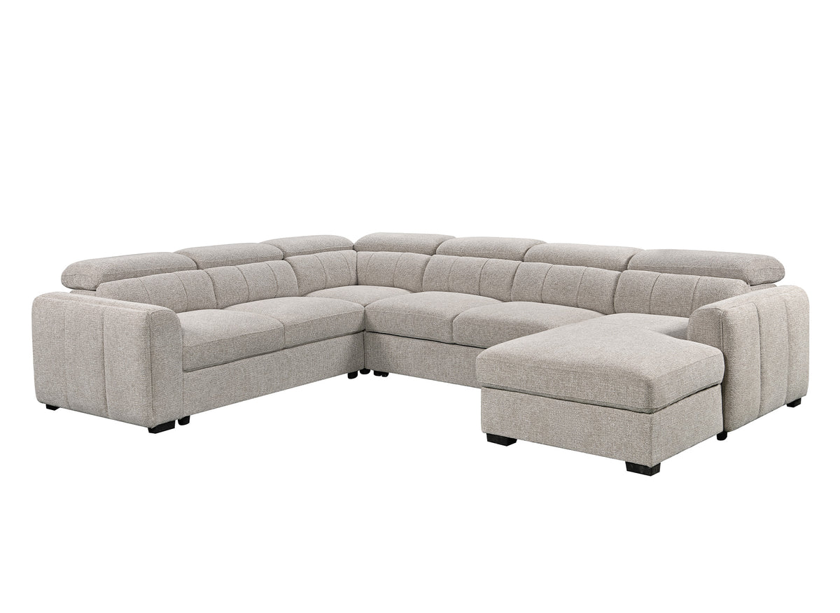 Canapé panoramique convertible avec coffre en tissu bouclette taupe NAJAH - Angle droit