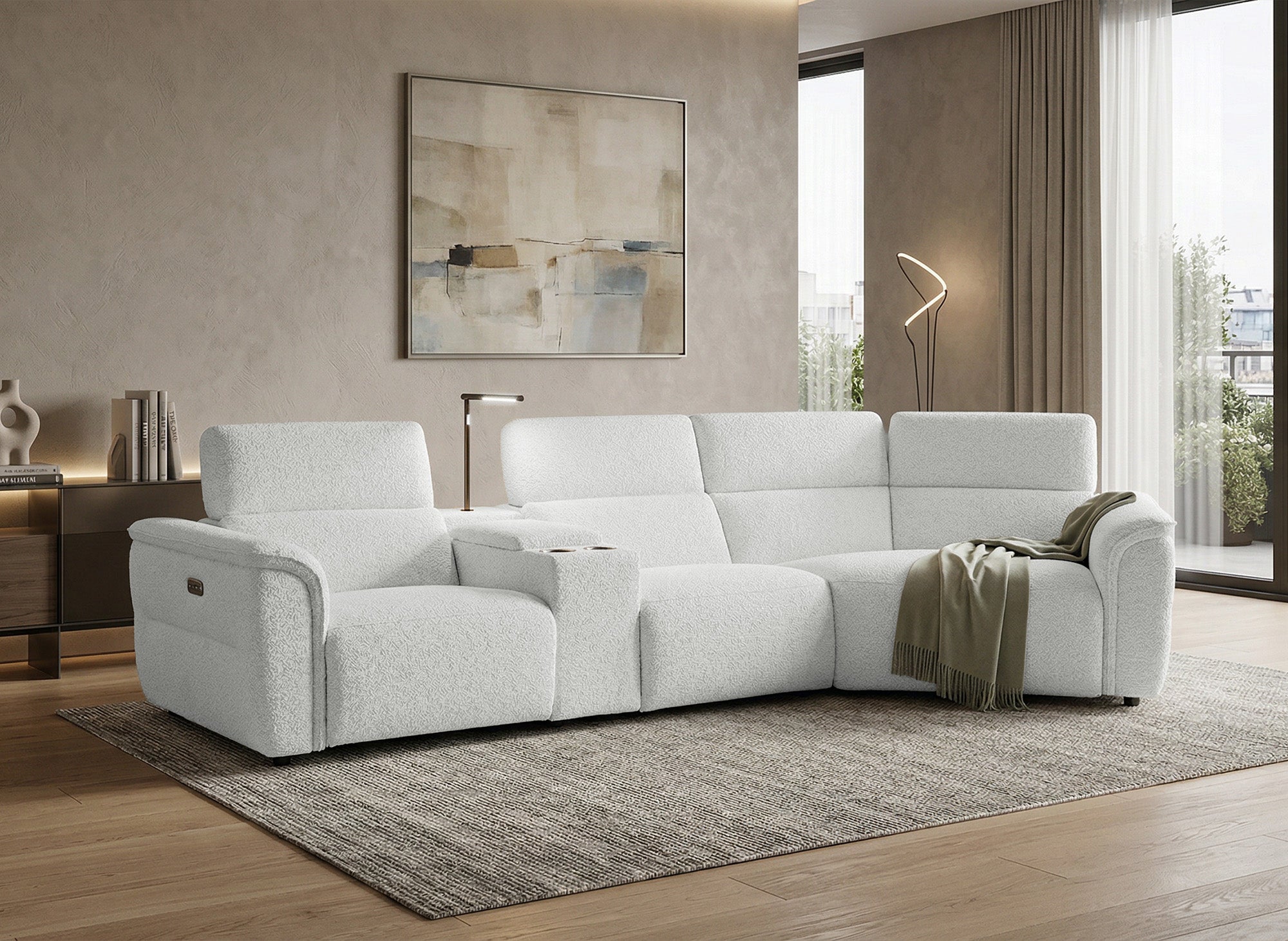 Canapé d'angle relax en tissu bouclette doux beige MARINA - Angle droit