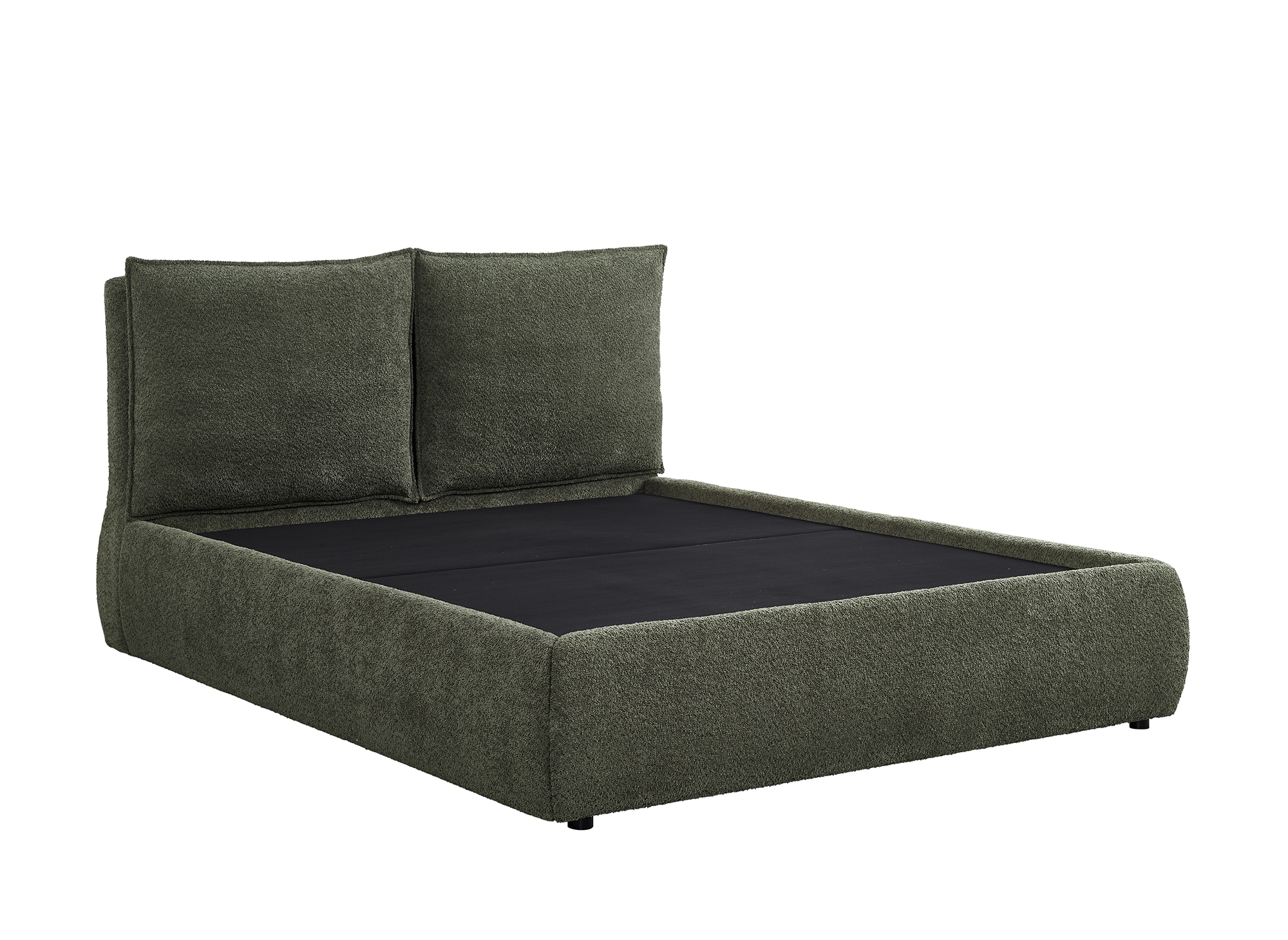 Lit coffre en tissu bouclette vert olive 160x200 cm MELY