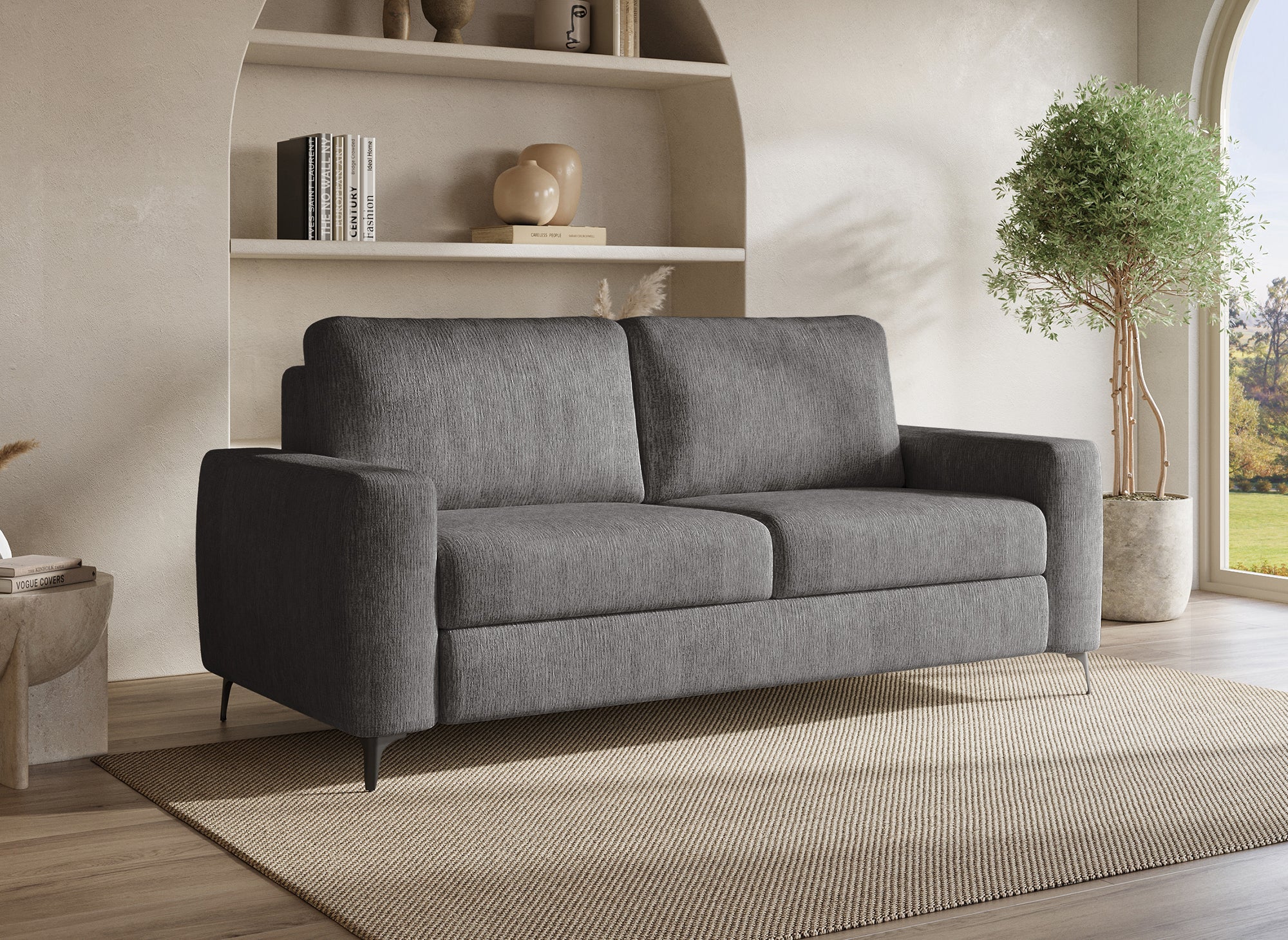 Canapé convertible express 3 places en velours chiné gris foncé NONA