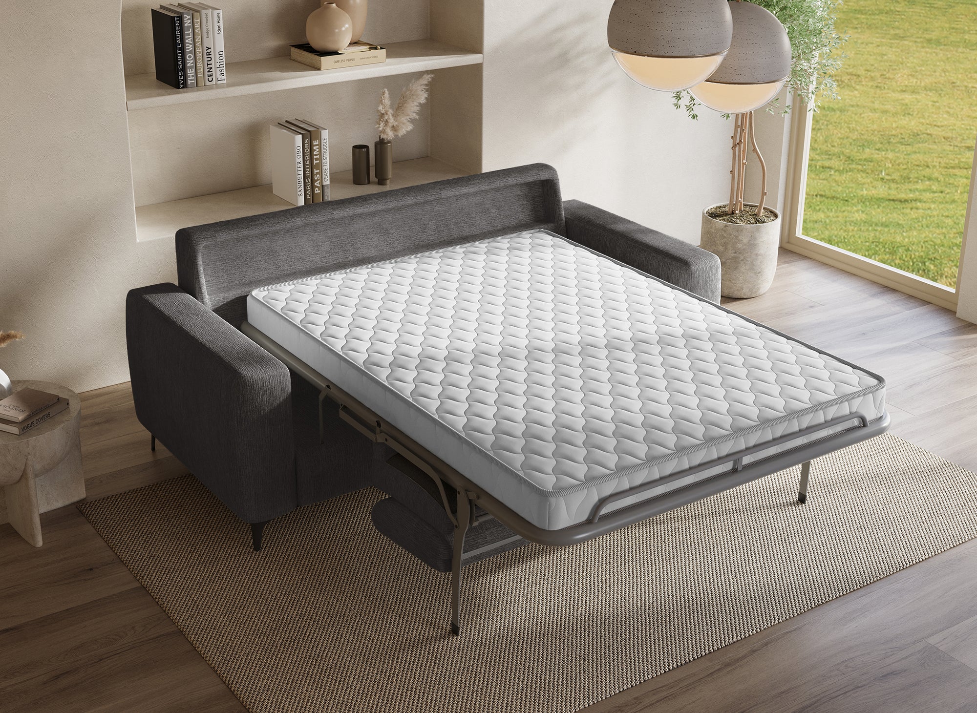 Canapé convertible express 3 places en velours chiné gris foncé NONA