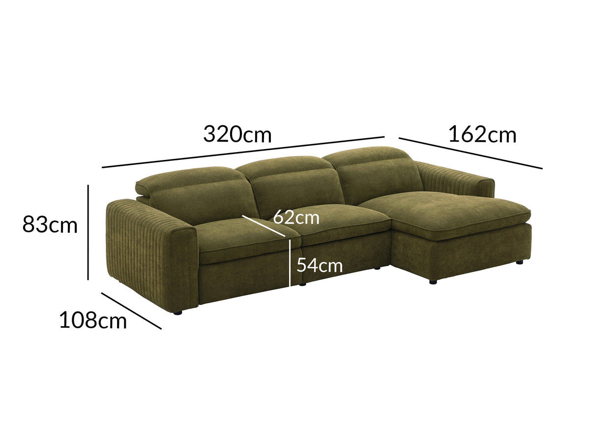 Canapé d'angle relax électrique en tissu vert olive ORELIA - Angle droit