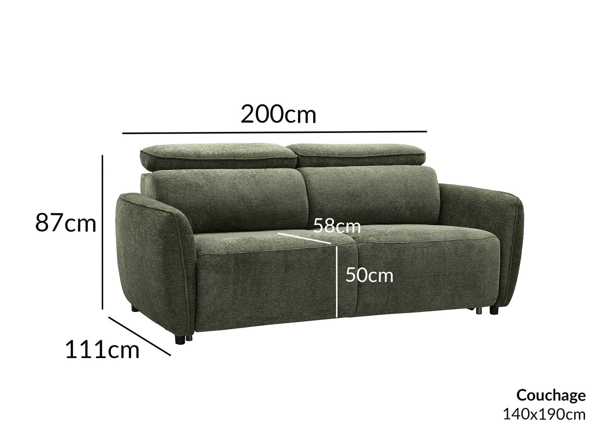 Canapé convertible express 3 places en tissu texturé vert - matelas 17 cm - JACINTHE