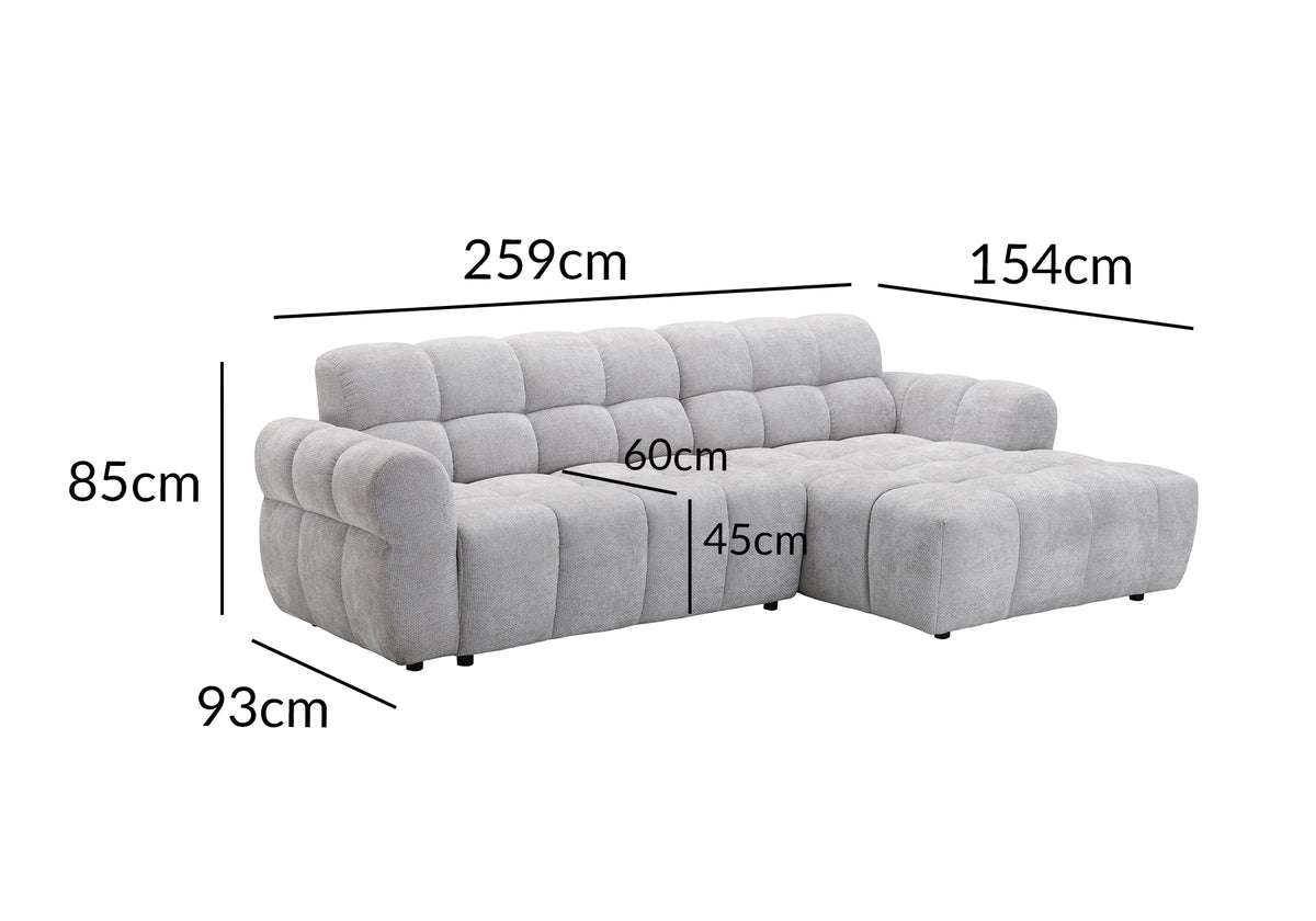 Canapé d'angle fixe en velours texturé gris clair JAROD - Angle droit