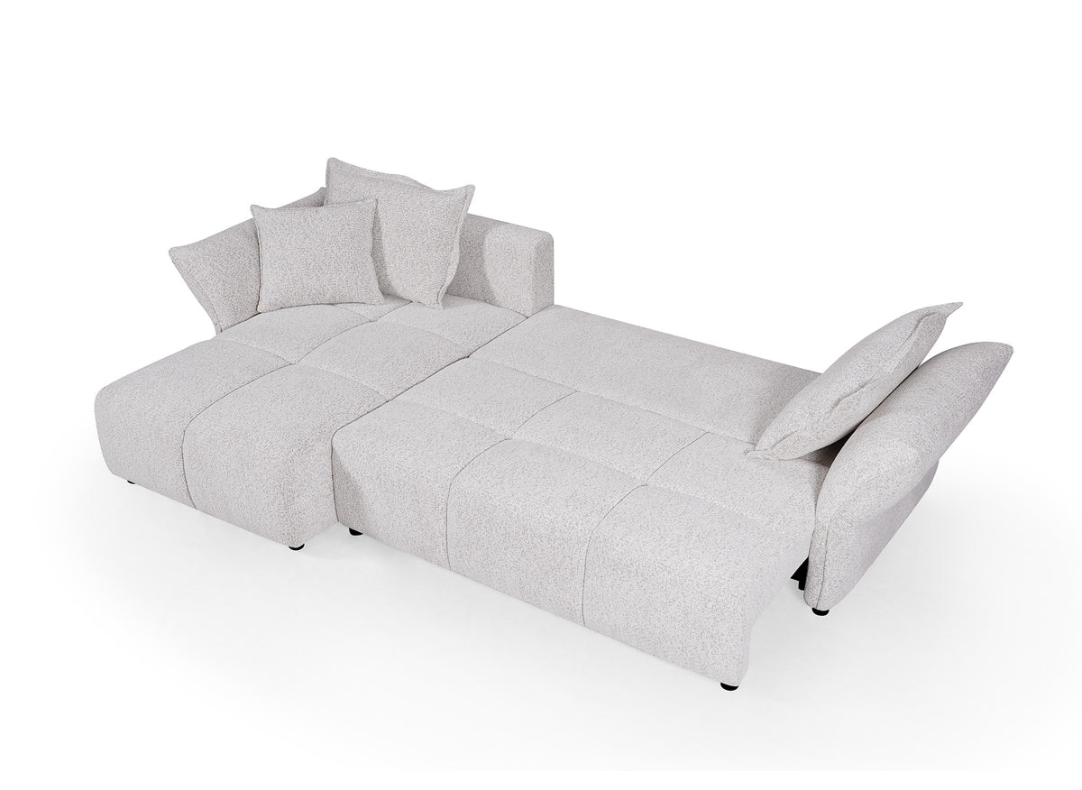 Canapé d'angle convertible réversible en velours tissé beige BELINE