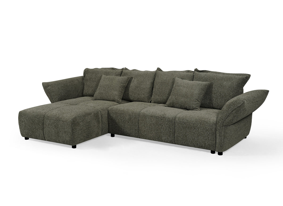 Canapé d'angle convertible réversible en velours tissé vert olive BELINE