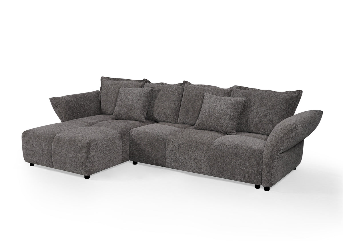 Canapé d'angle convertible réversible en velours tissé gris BELINE